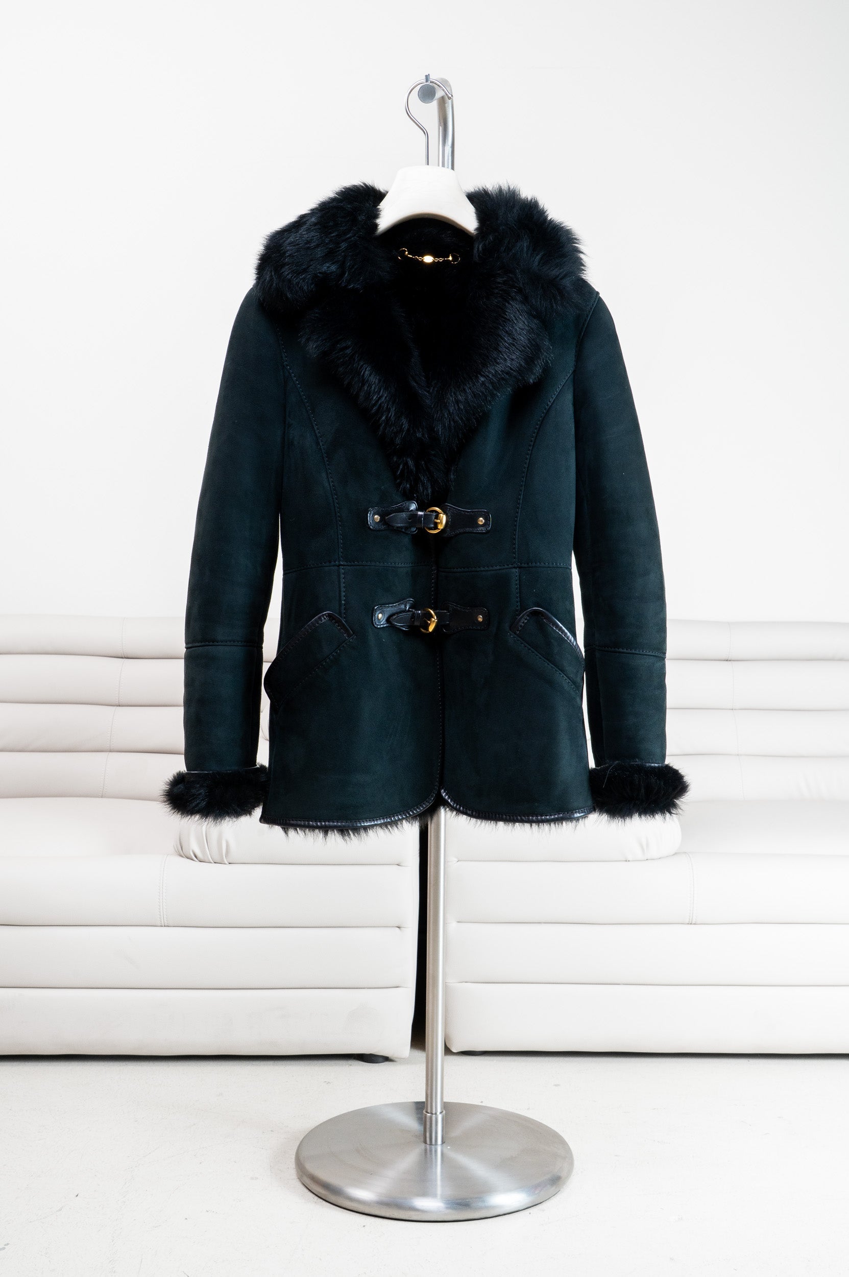 Vintage Black Fur Buckle Jacket