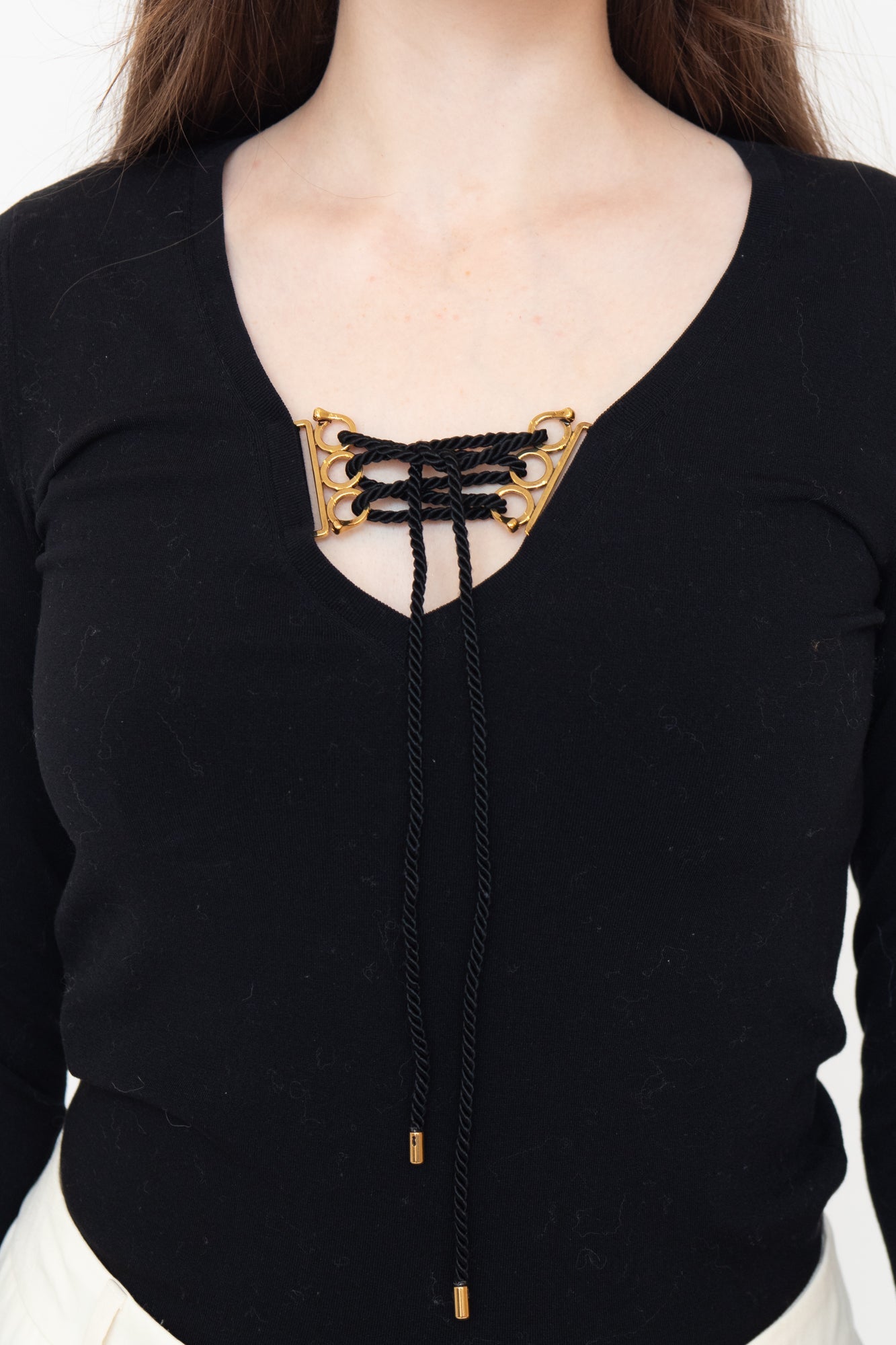 Rope Lace Up Knit Sweater