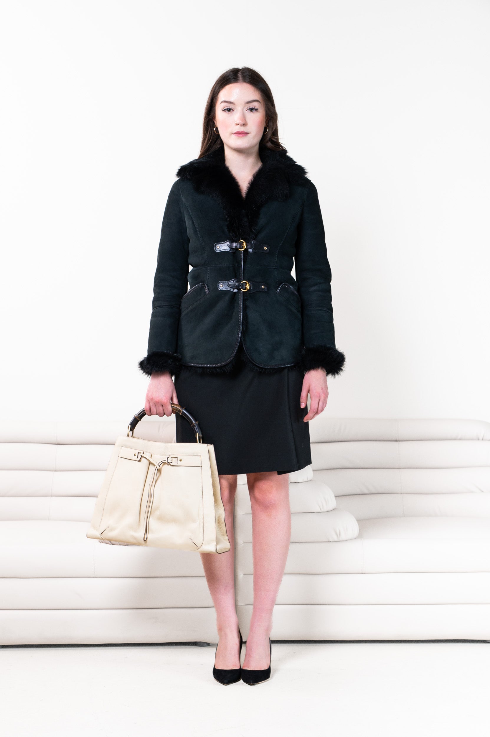 Vintage Black Fur Buckle Jacket