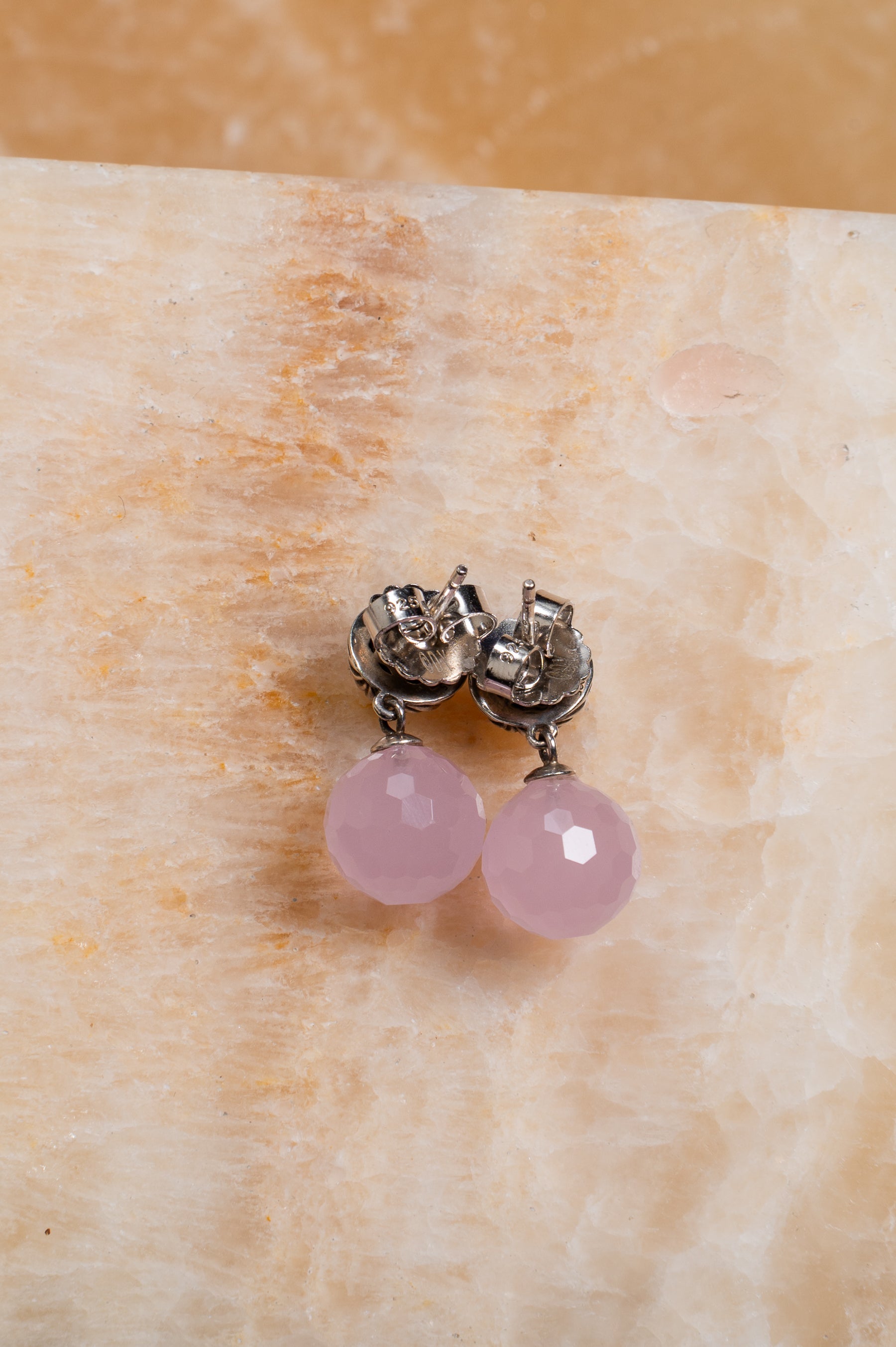 Rose Quartz Round Drop Earrings