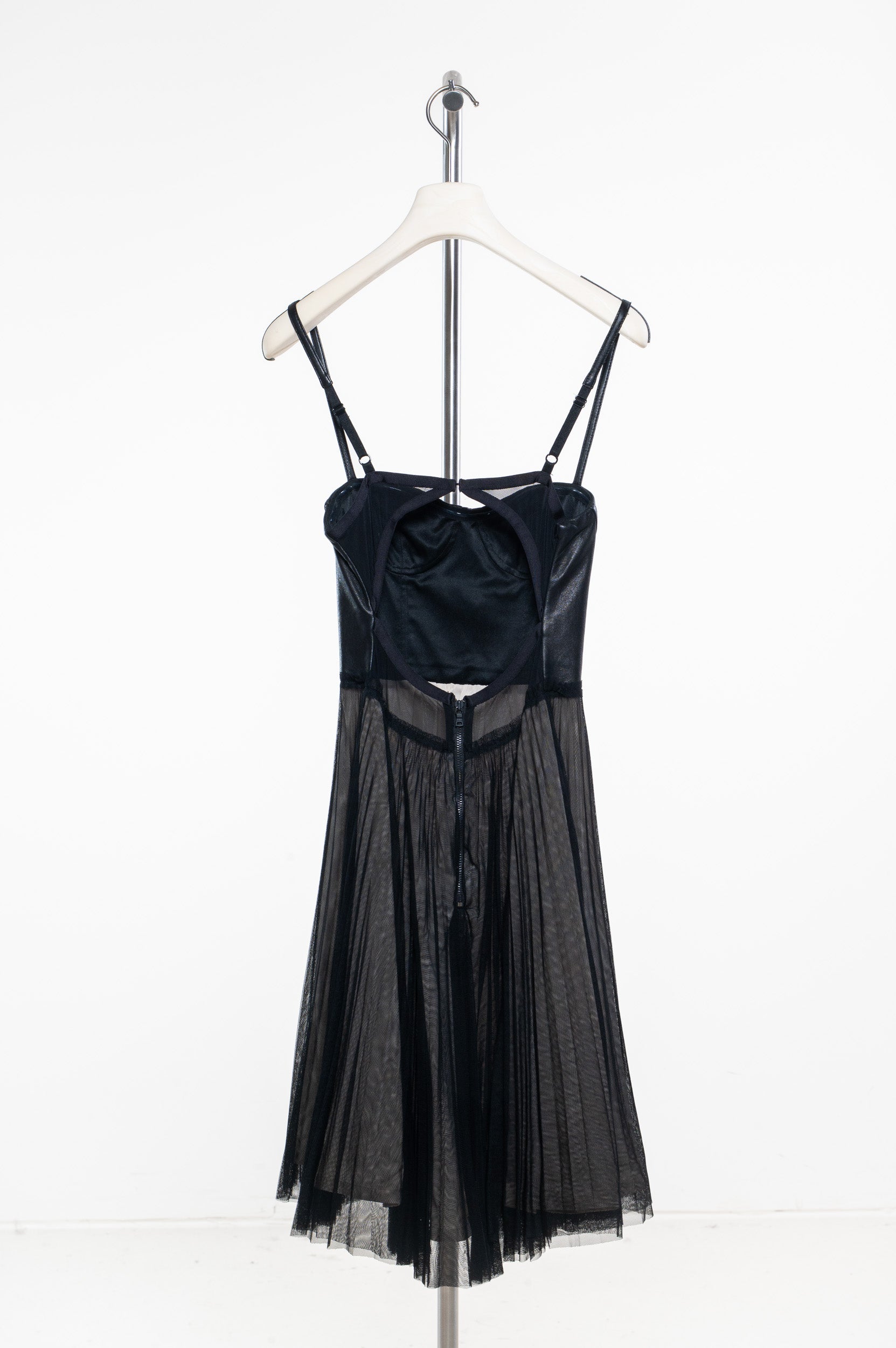 Pleated Mesh Overlay Corset Dress