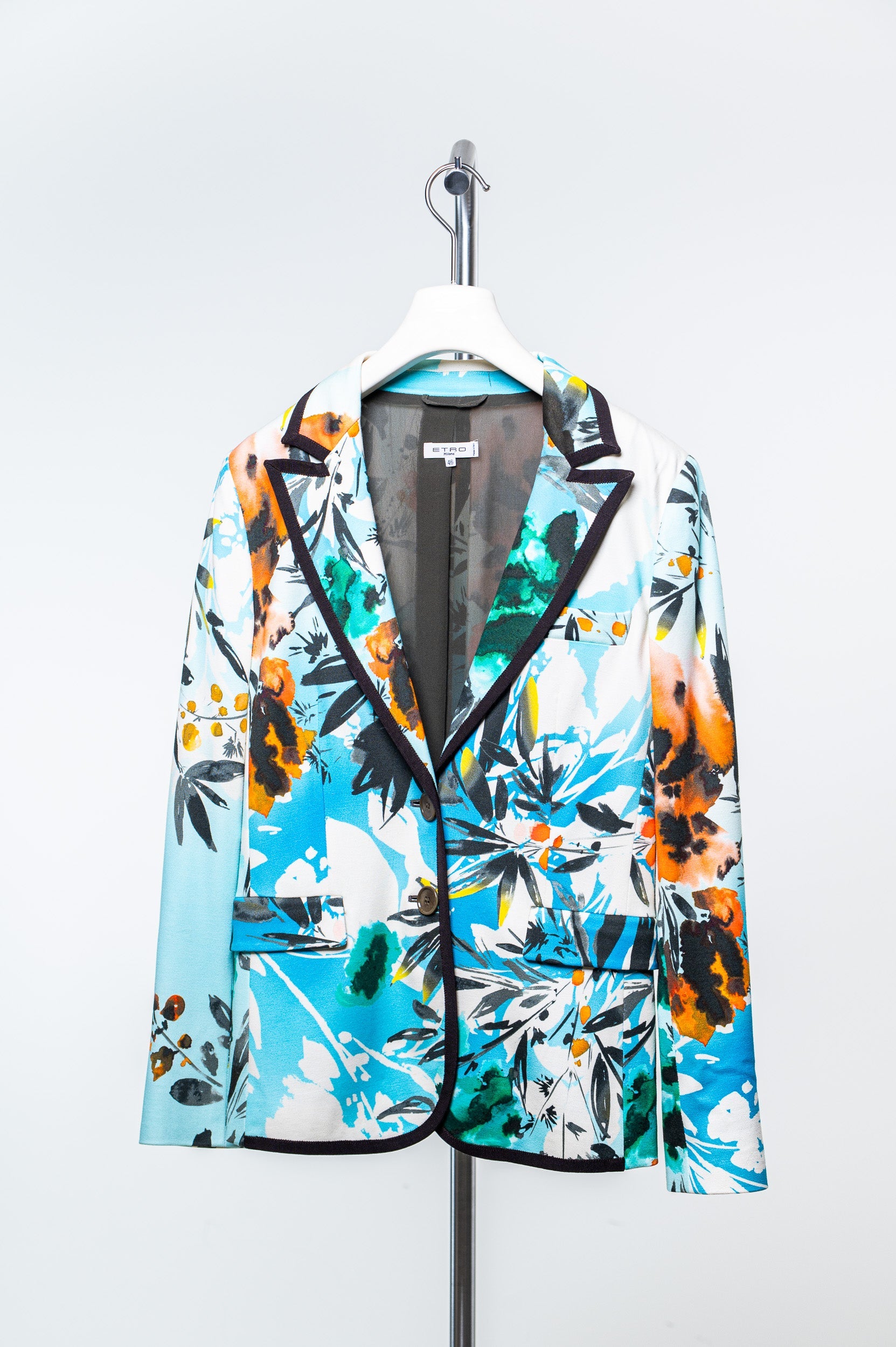 Vintage Blue and Orange Printed Stretchy Blazer