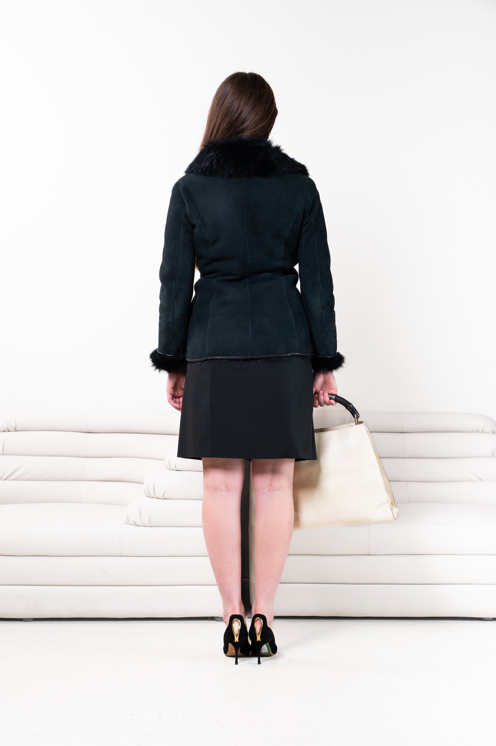 Vintage Black Fur Buckle Jacket