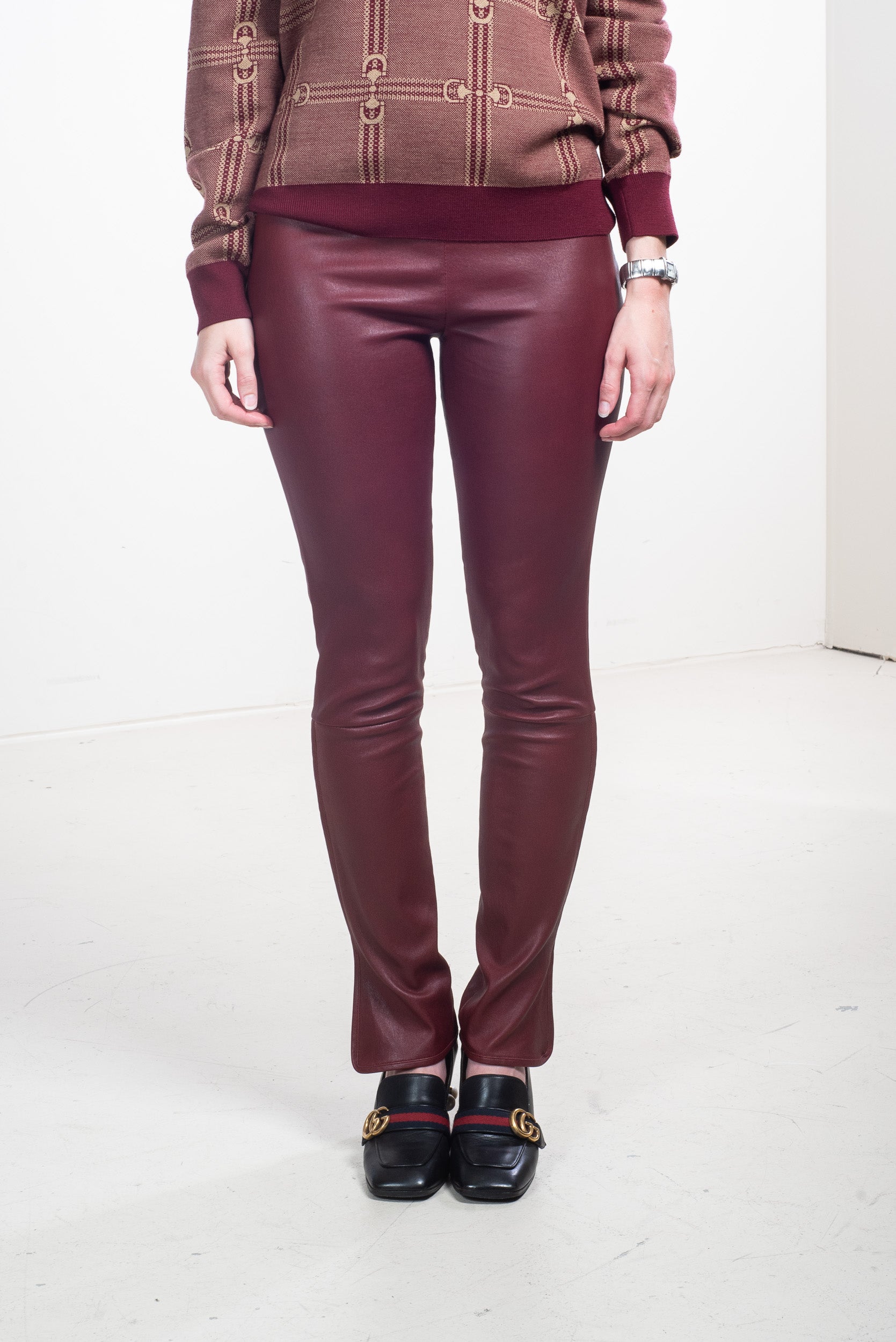 Burgundy Leather Leggings w/ Slits