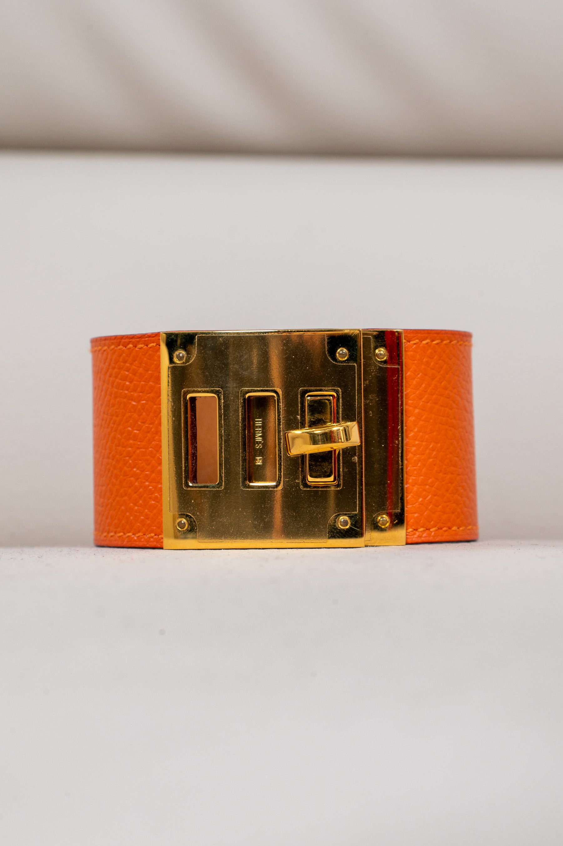 Orange Grained Leather Kelly Dog Bracelet
