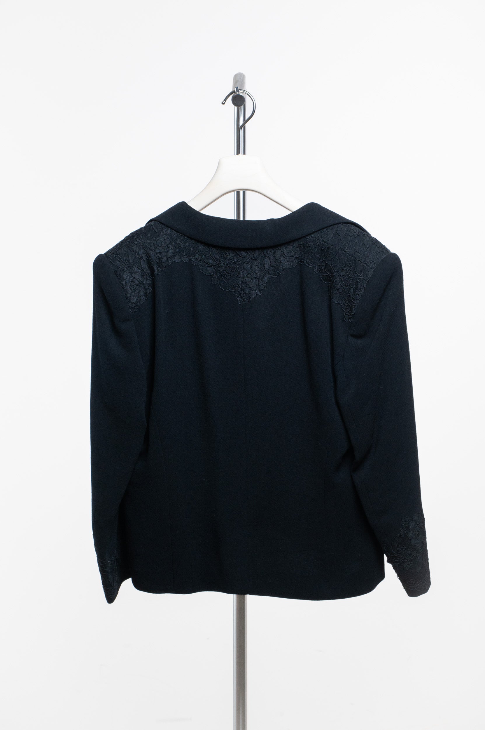 Black Wool Blazer with Lace Detailing