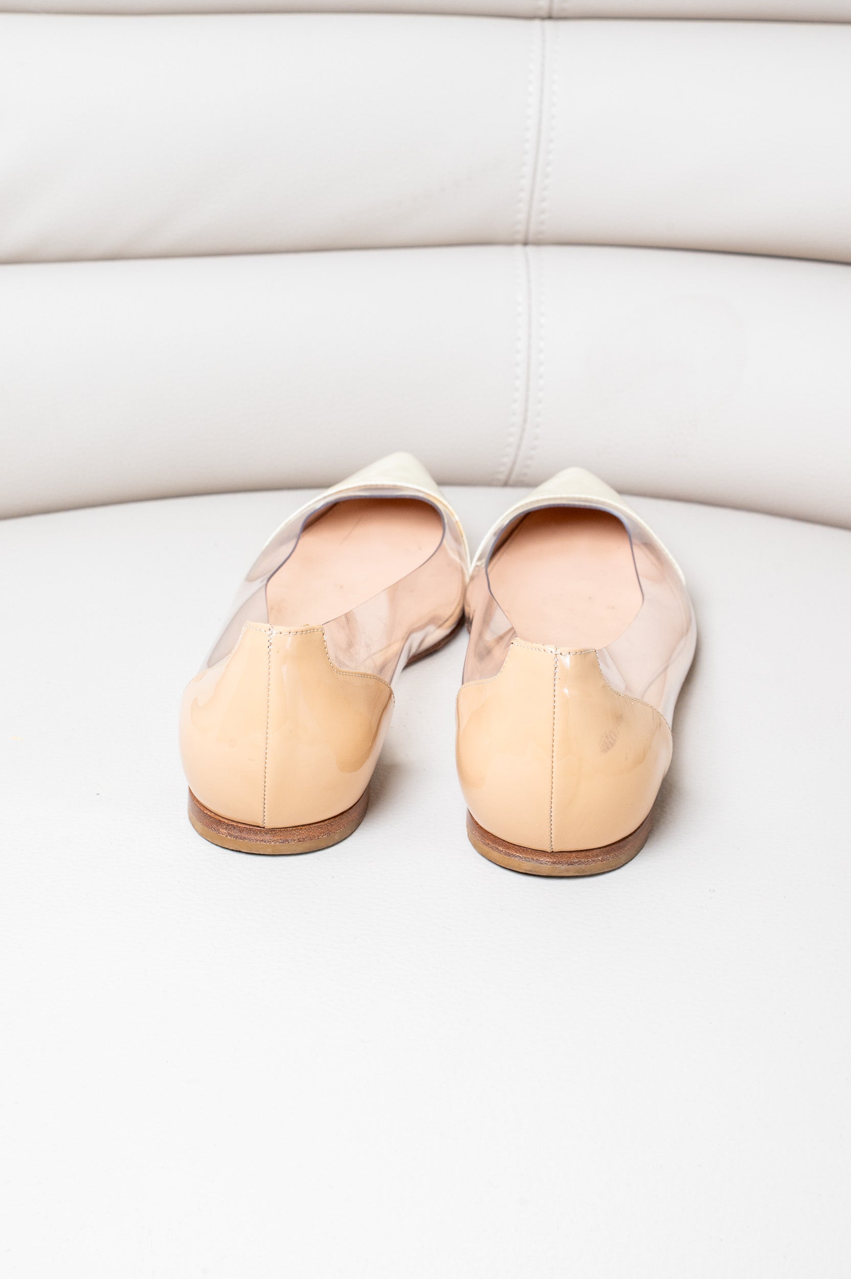 Nude Pointed Toe Plexi leather & PVC Ballet Flat