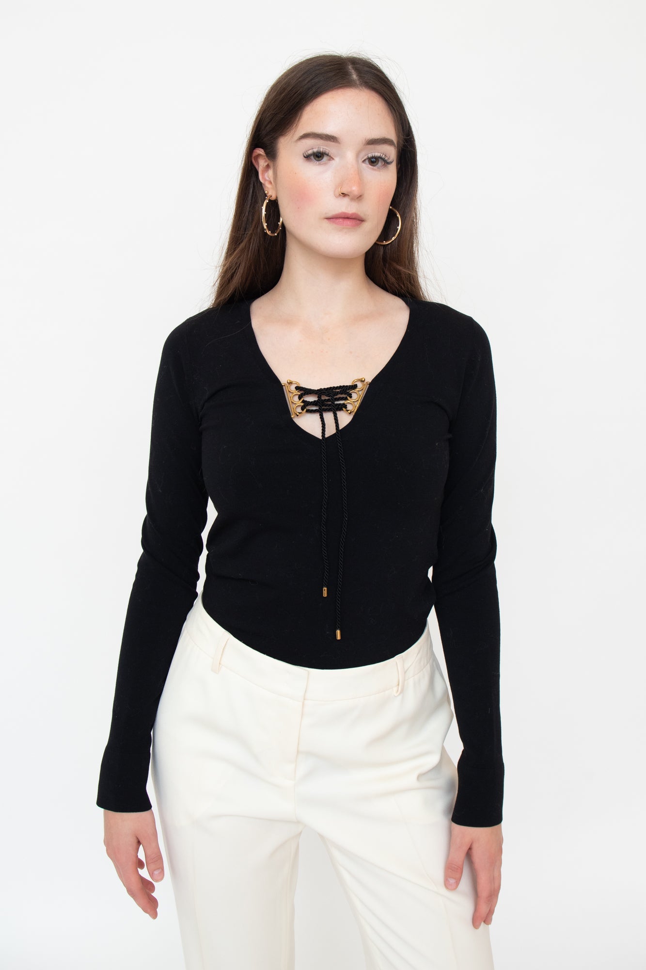 Rope Lace Up Knit Sweater