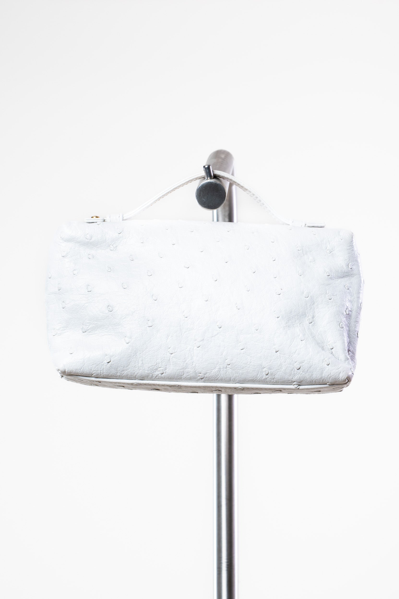 White Ostrich Top Handle Zip Bag