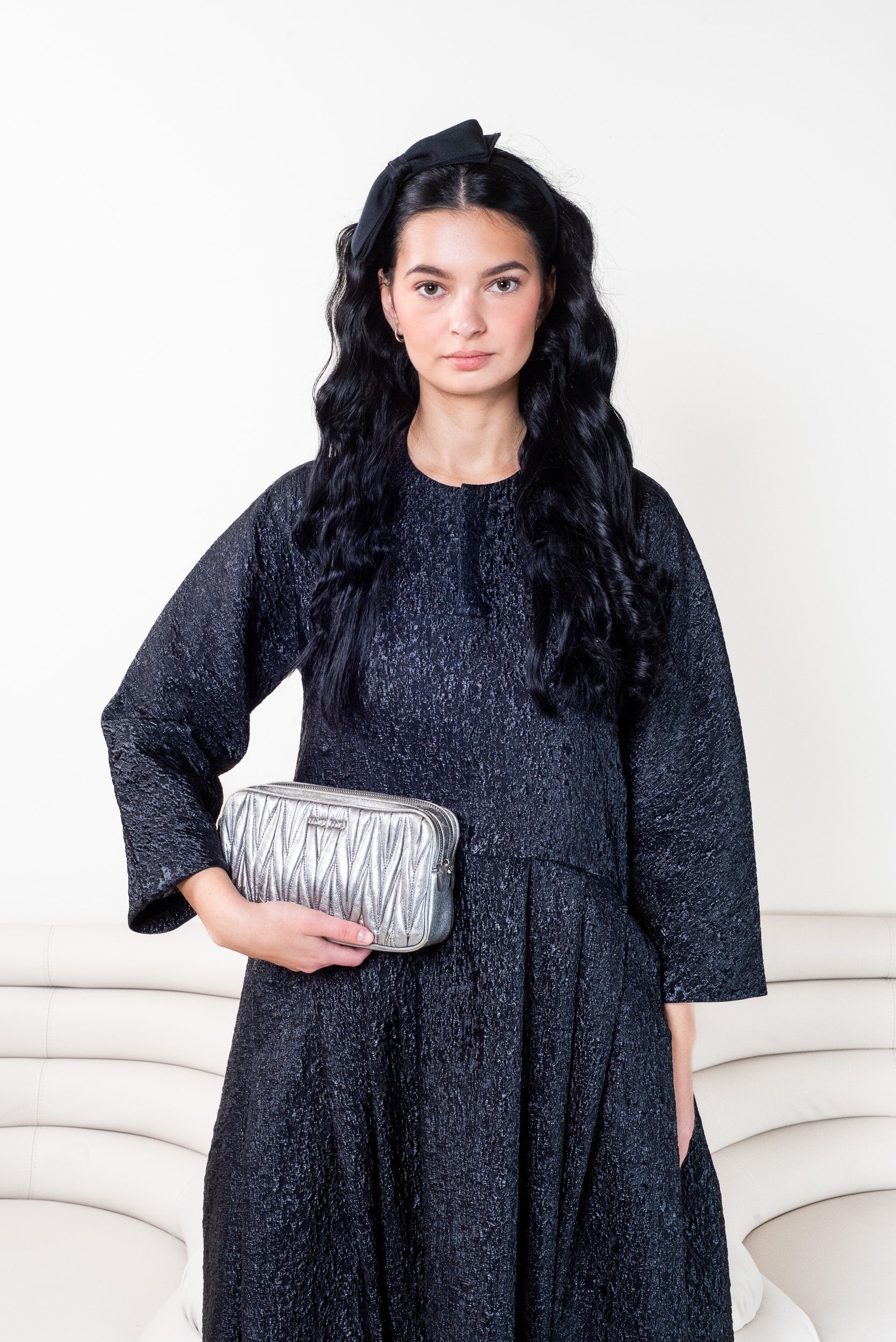 Silver Leather Matelasse Crossbody/Shoulder Bag