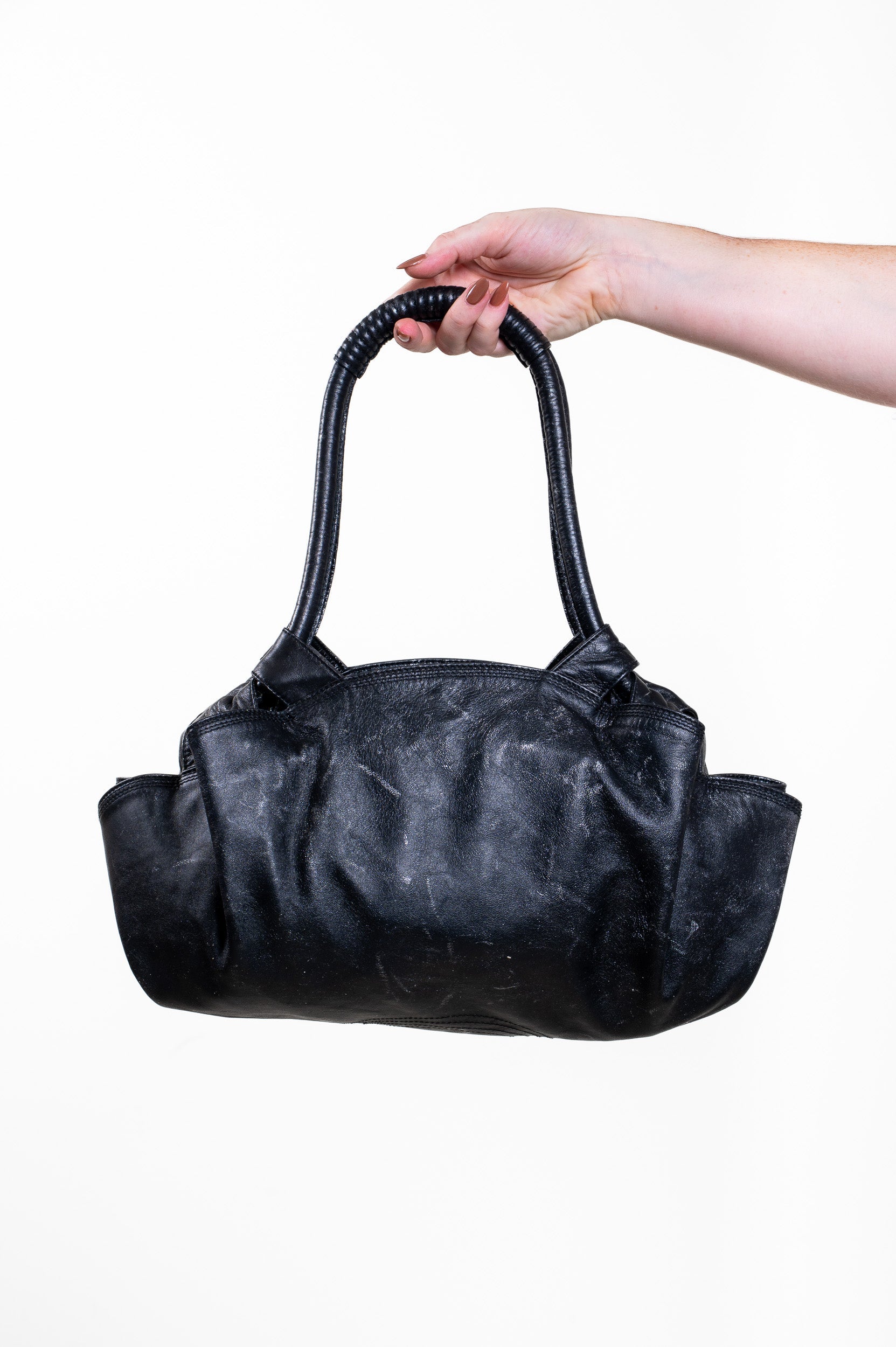 Black Leather Metallic Napa Aire Bag