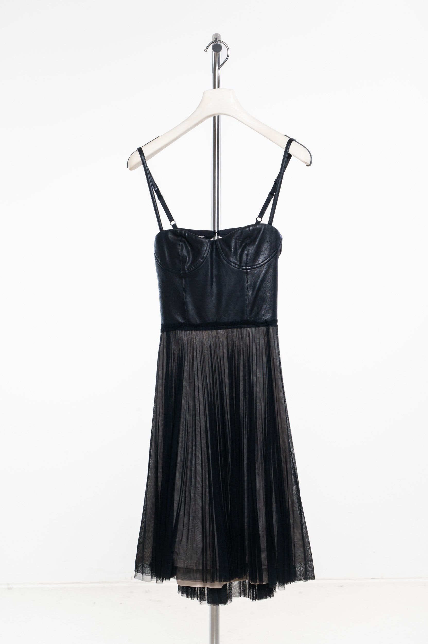 Pleated Mesh Overlay Corset Dress