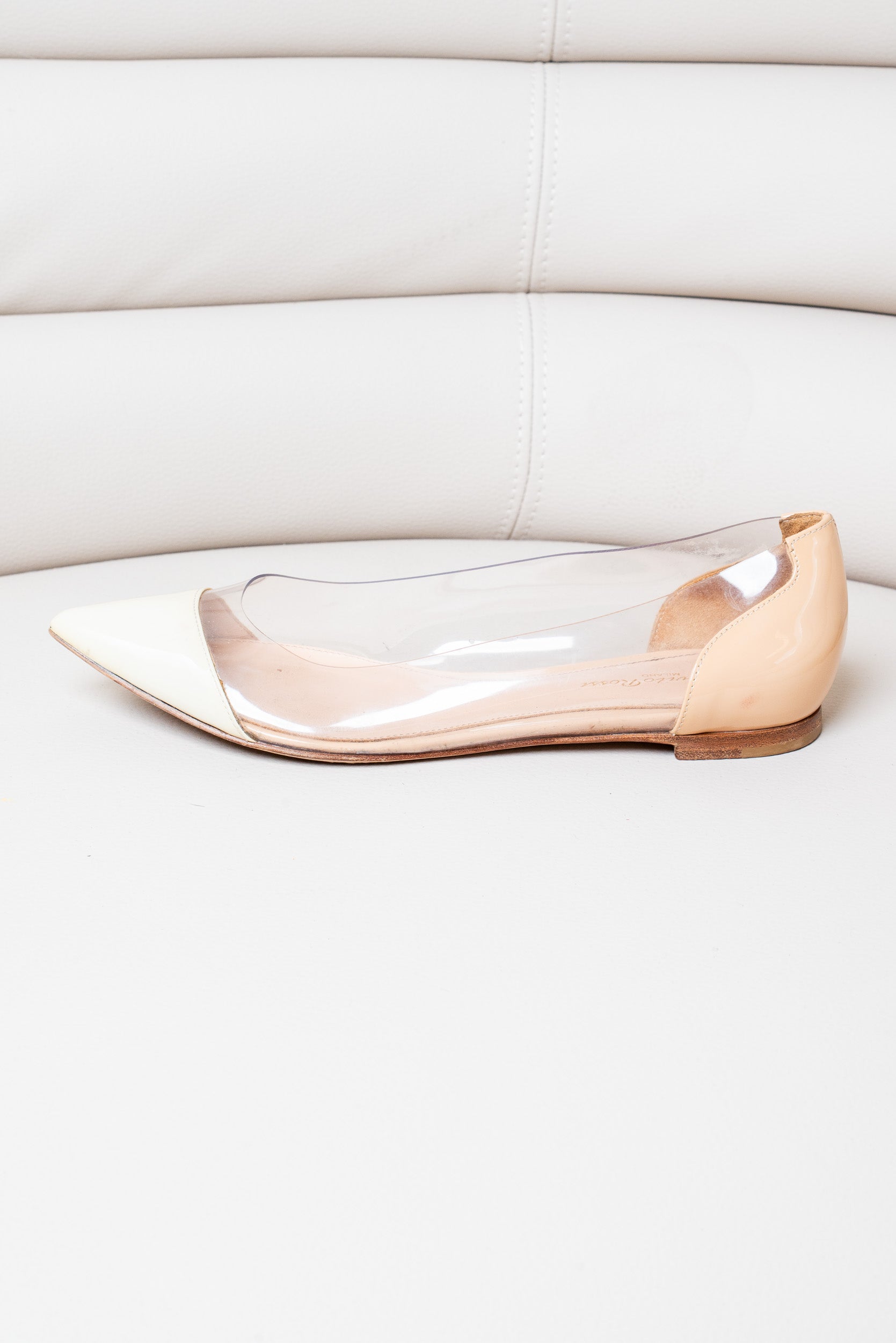 Nude Pointed Toe Plexi leather & PVC Ballet Flat