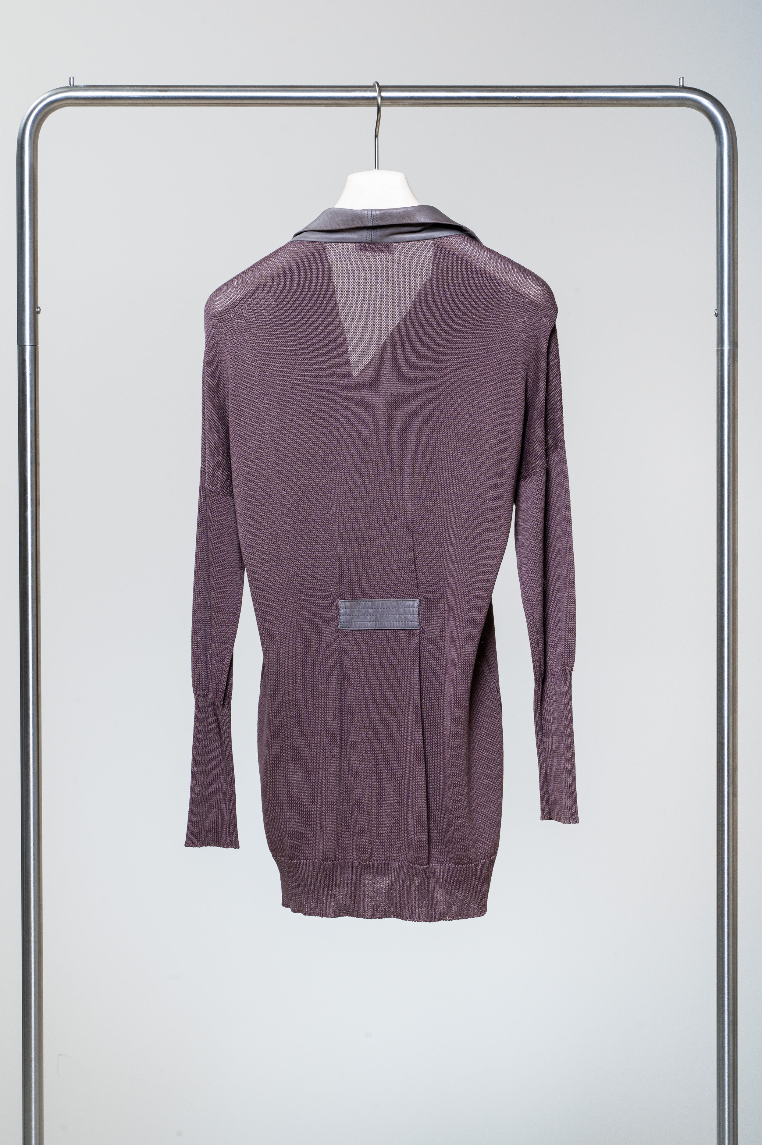 Two Tone Leather Collar Knit Jacket