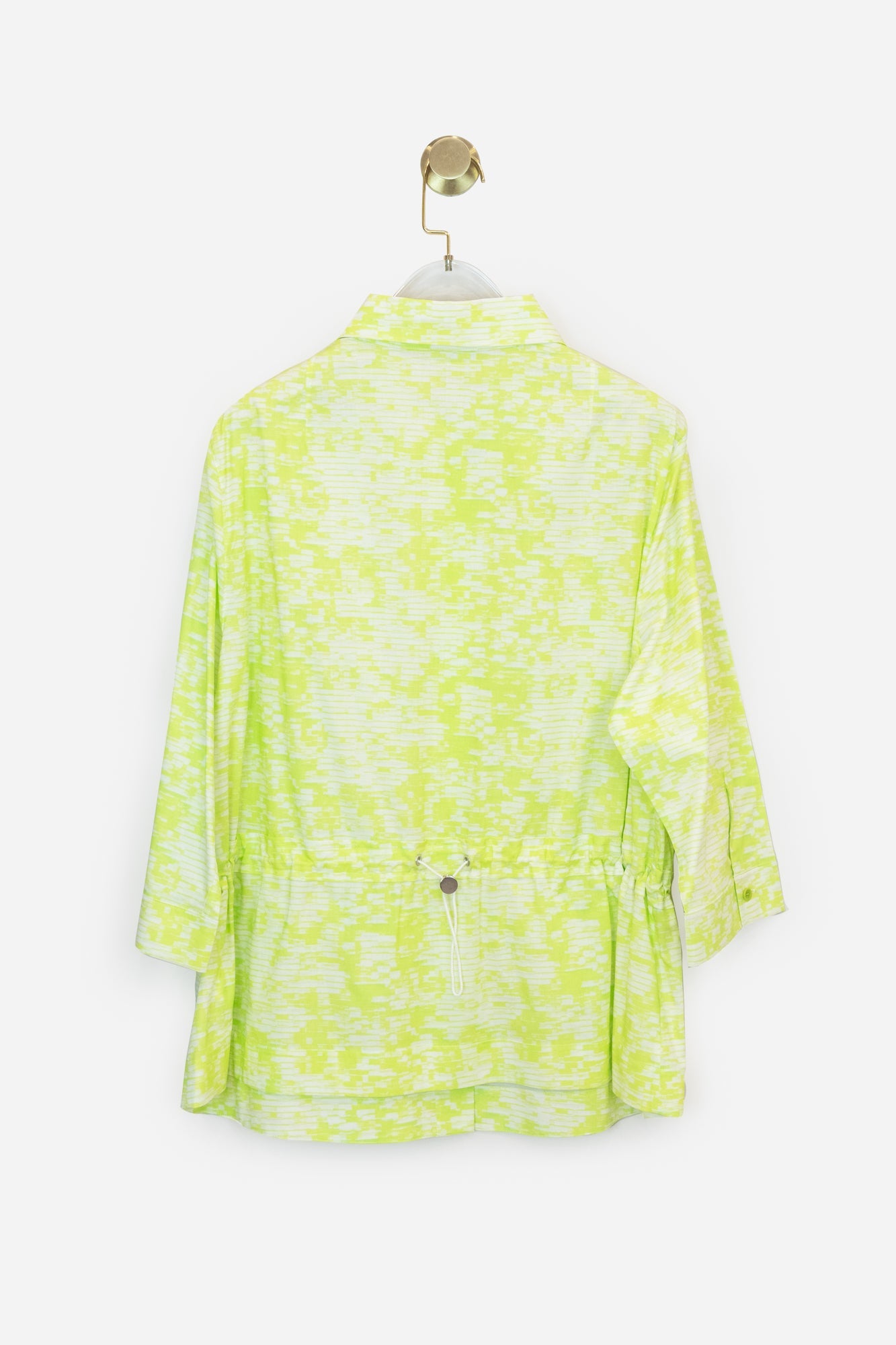 Lime Green And White Pattern Button-Up With Synch Waist