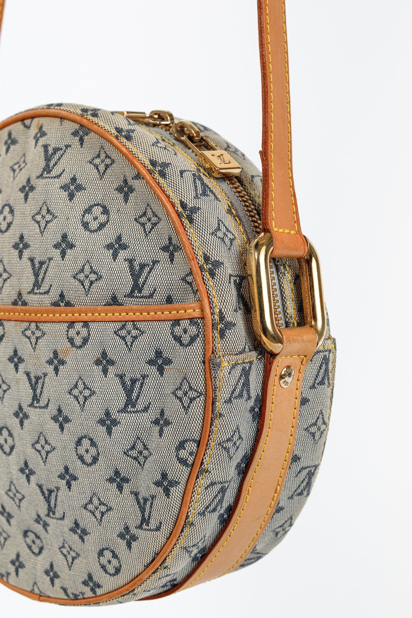 Mini Lin Denim Canvas Round Crossbody Bag