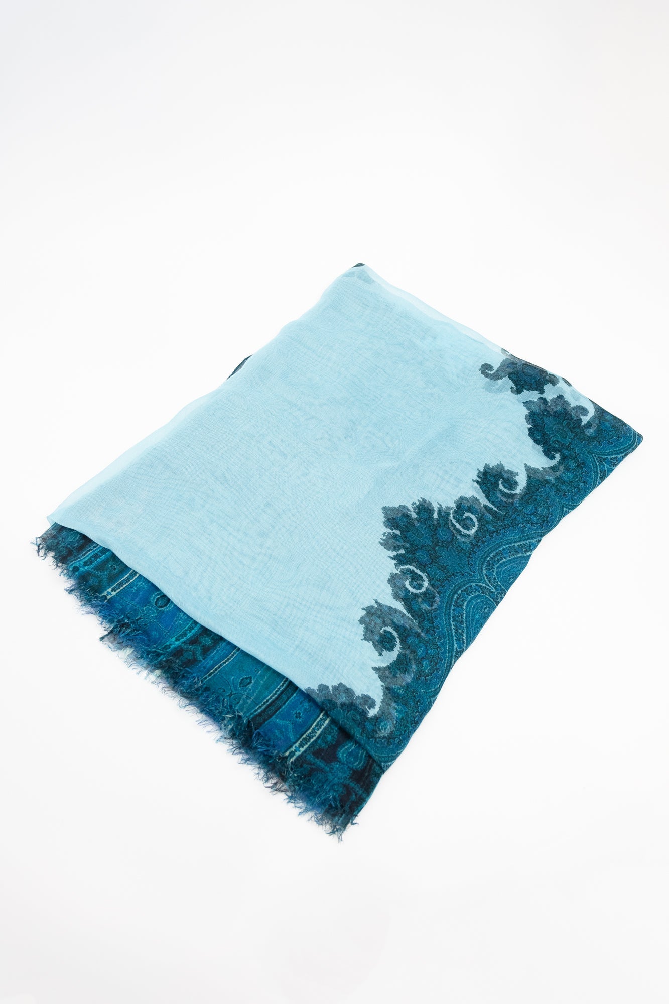 Blue Paisley Sheer Shawl Silk