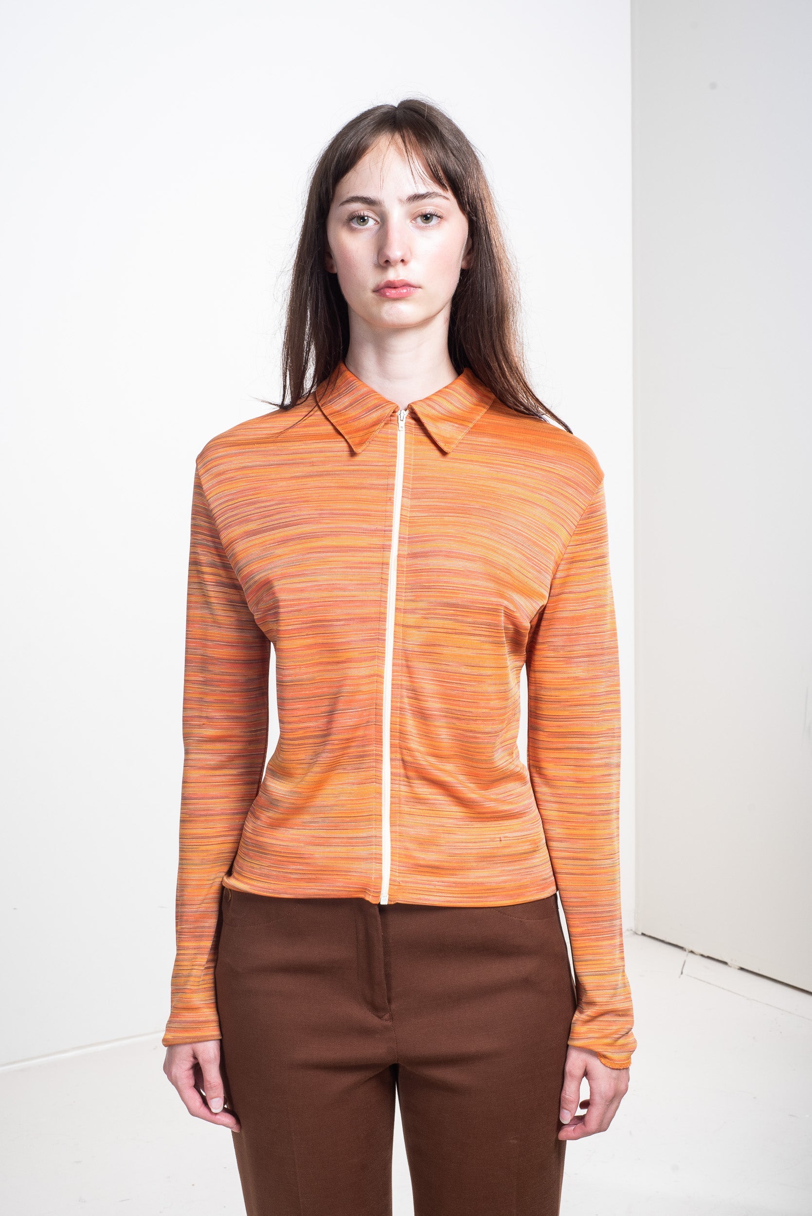 Vintage Orange Collared Zip Up Shirt