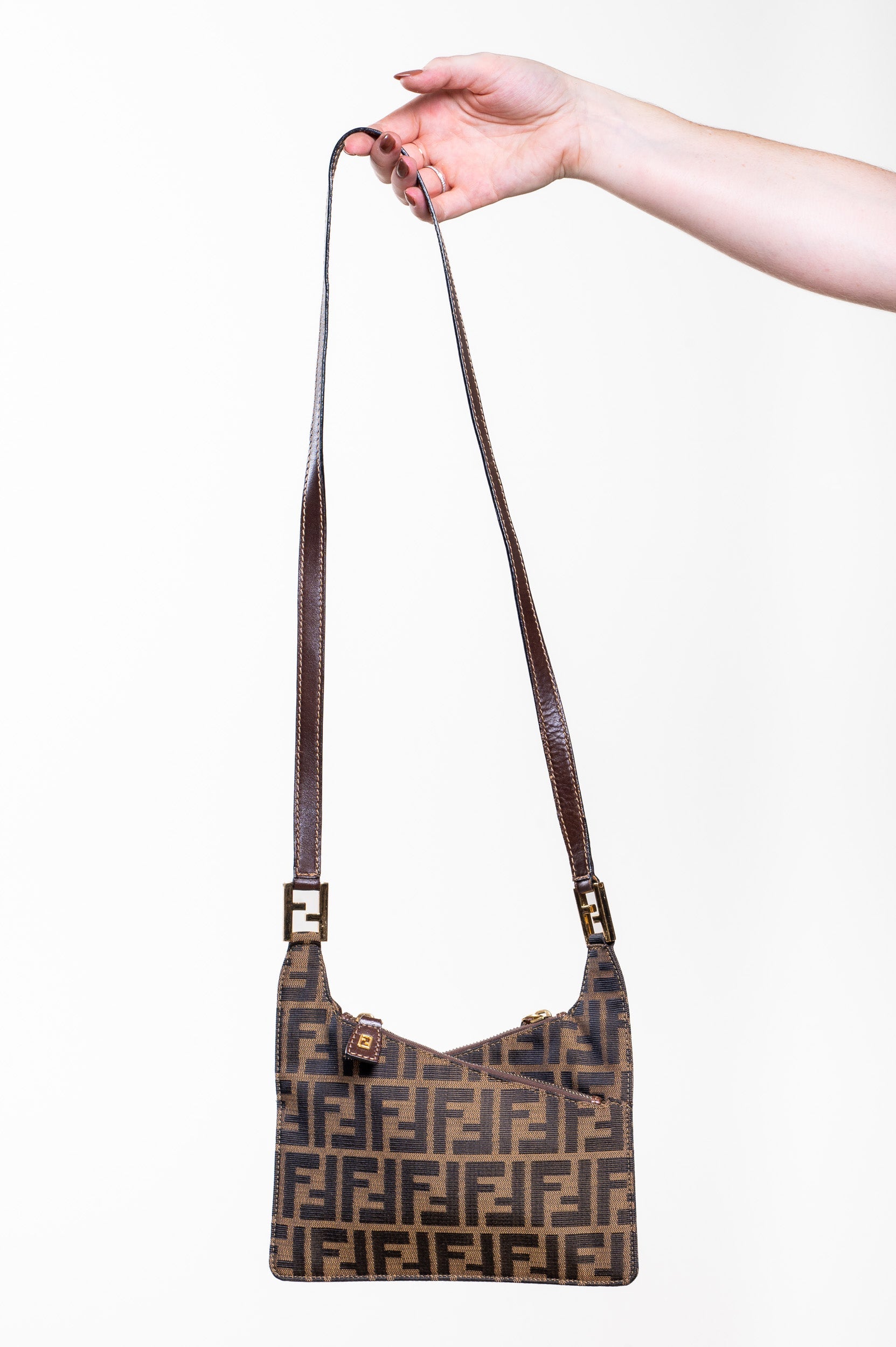 Vintage Zucca Canvas Shoulder Bag Black Brown