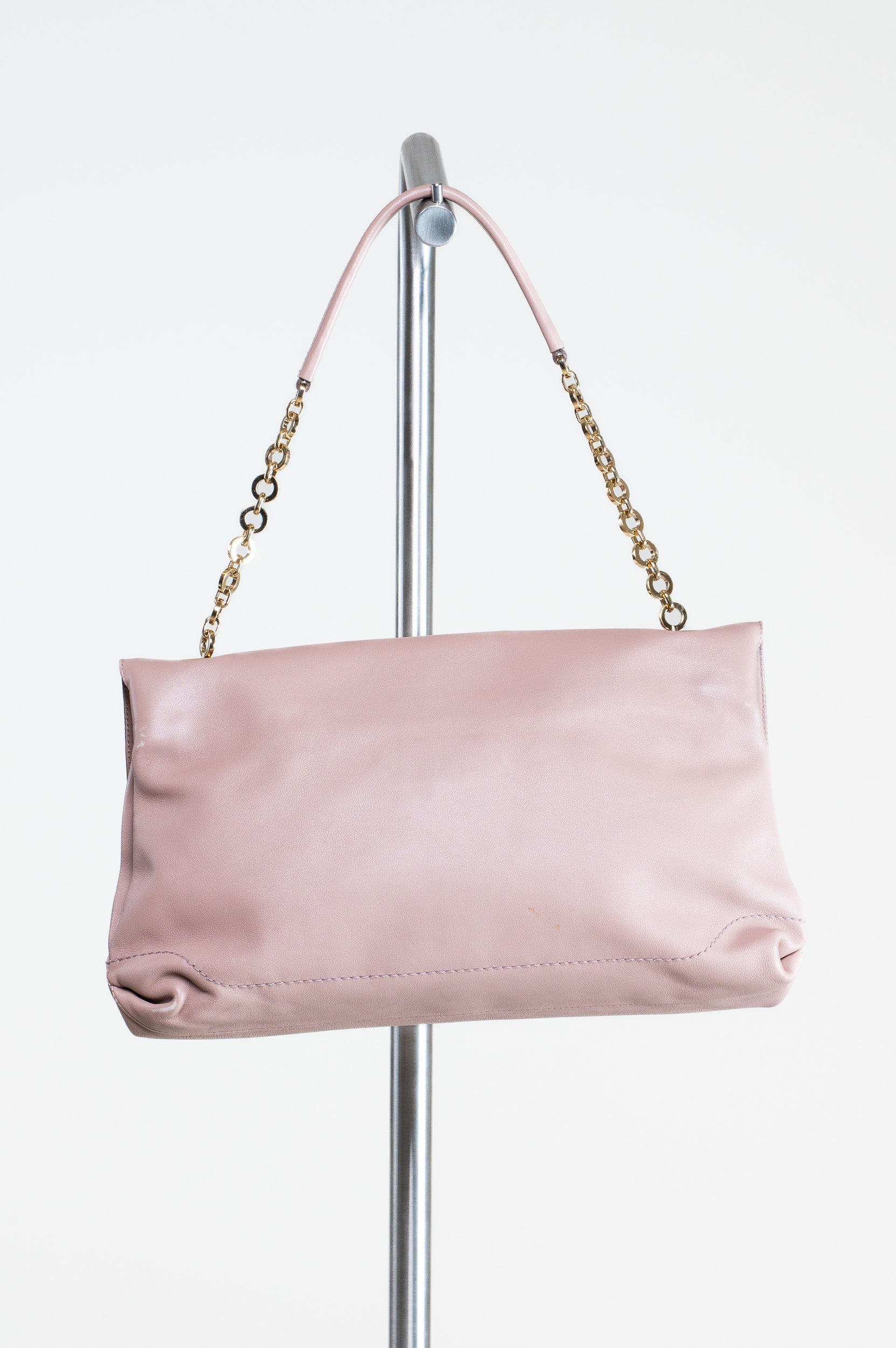 Nude Leather Gold Chain Shoulder Bag