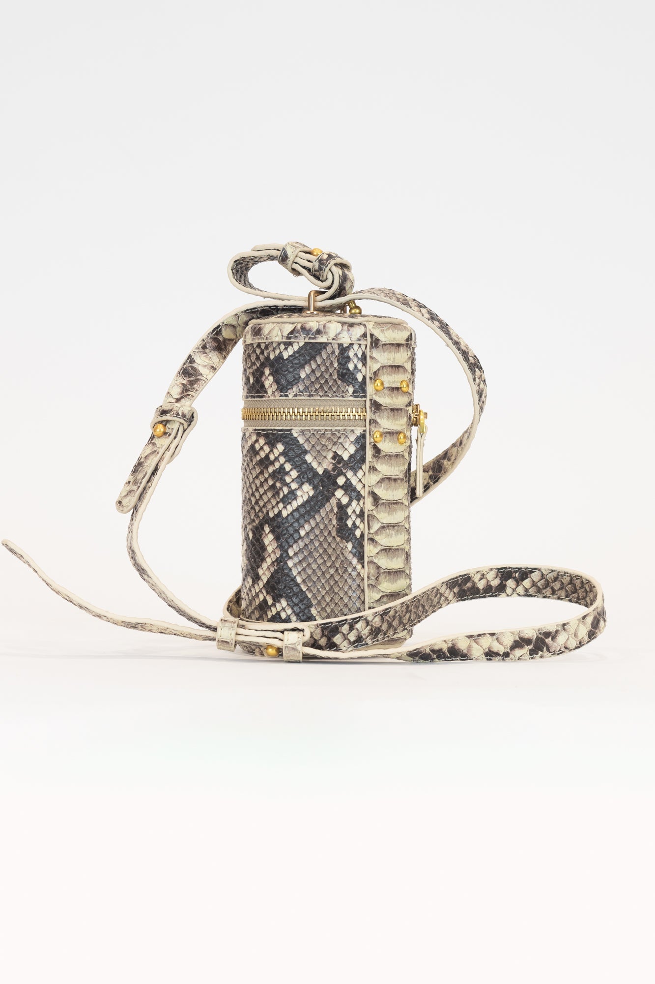 Snake Skin Leather Cylinder Bag