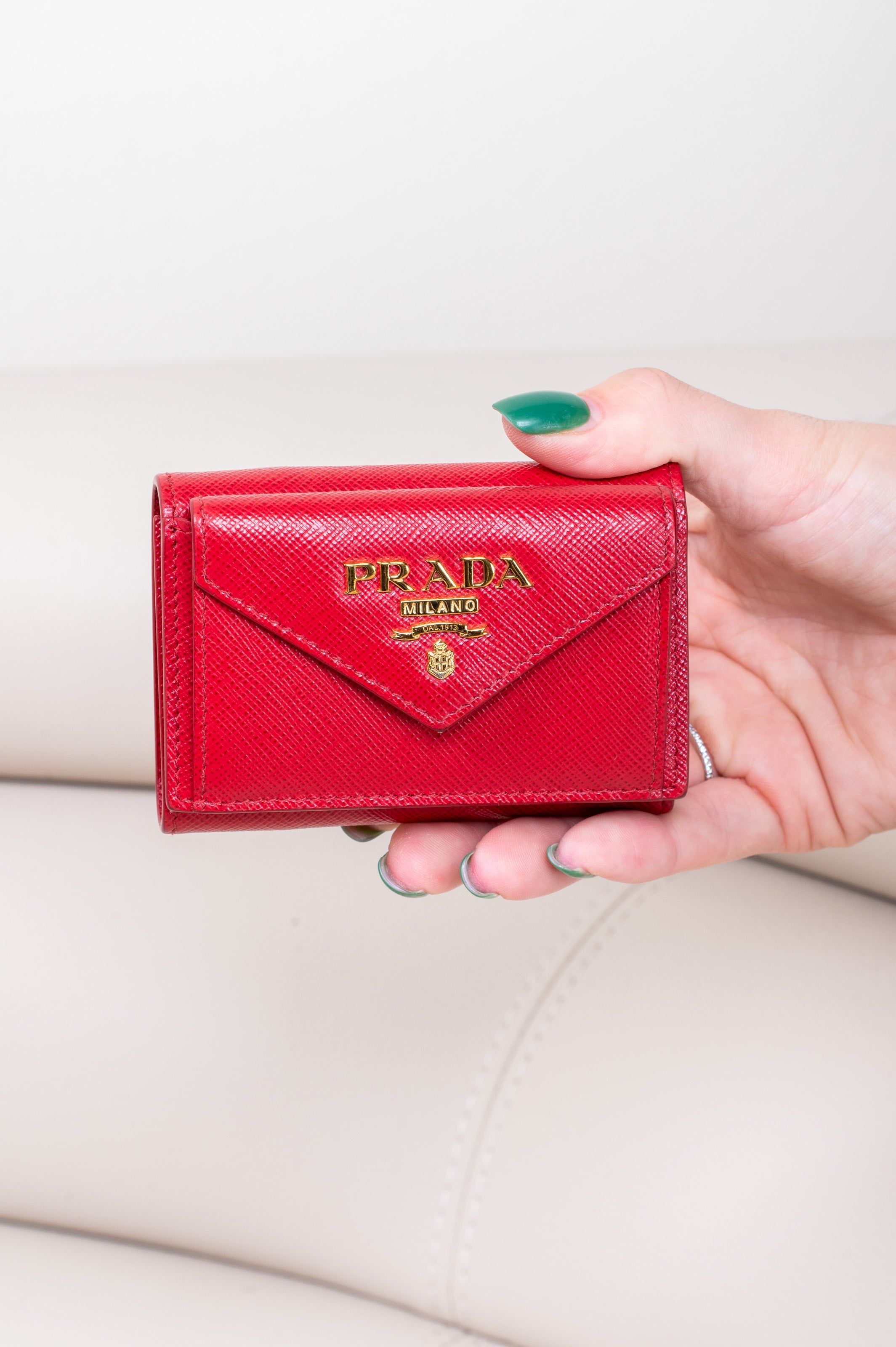 Red Saffiano Leather Trifold Wallet