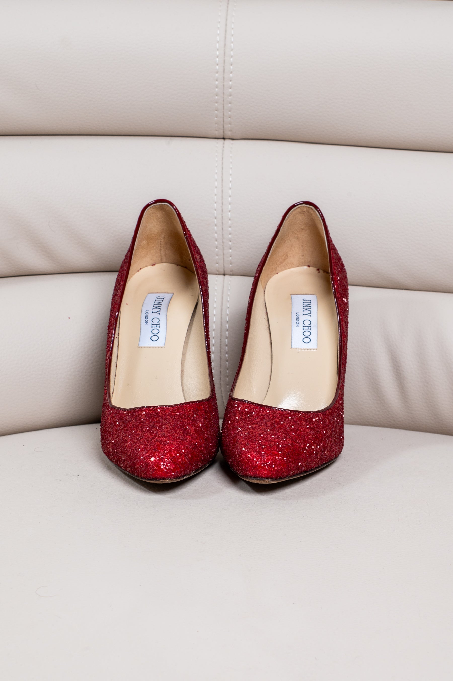 Red Sequin Round Toe Pump