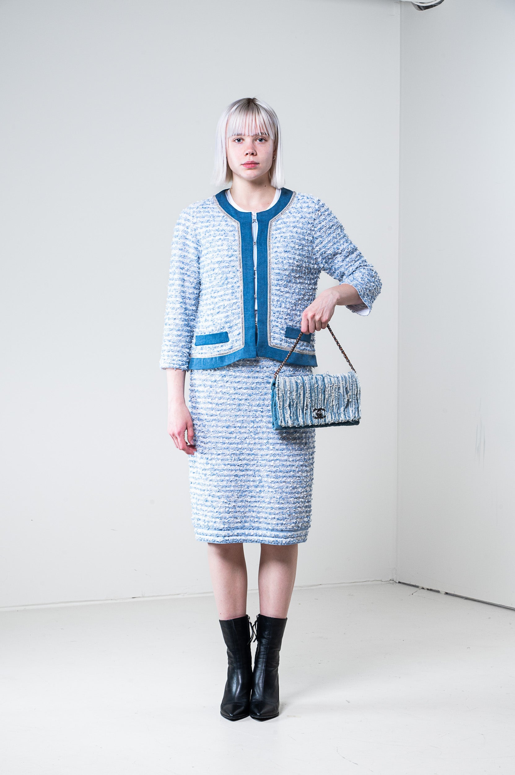 Denim Fringe CC Crossbody Chain shoulder Bag