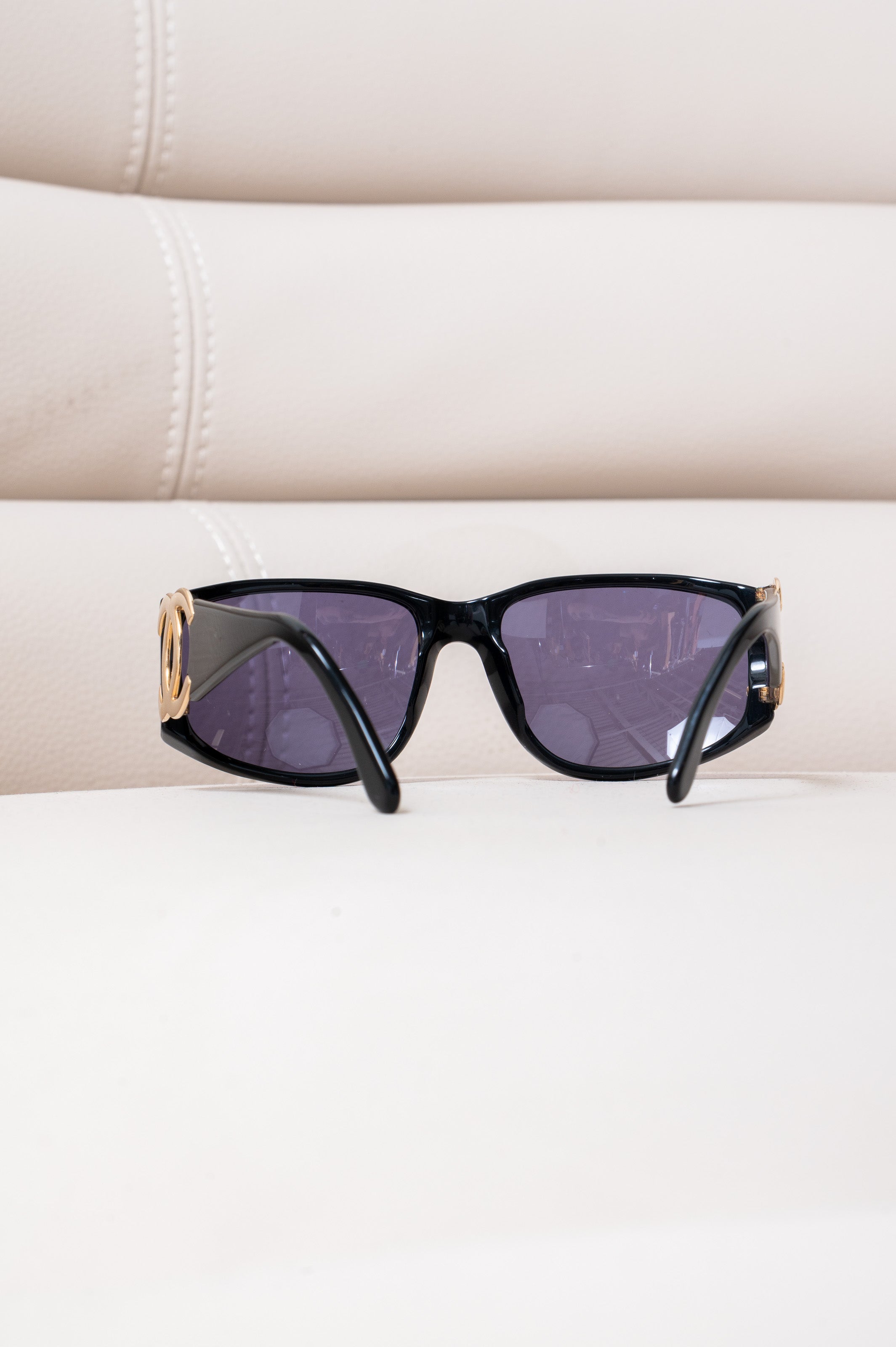 Vintage Black Sunglasses with large Gold CC Detail