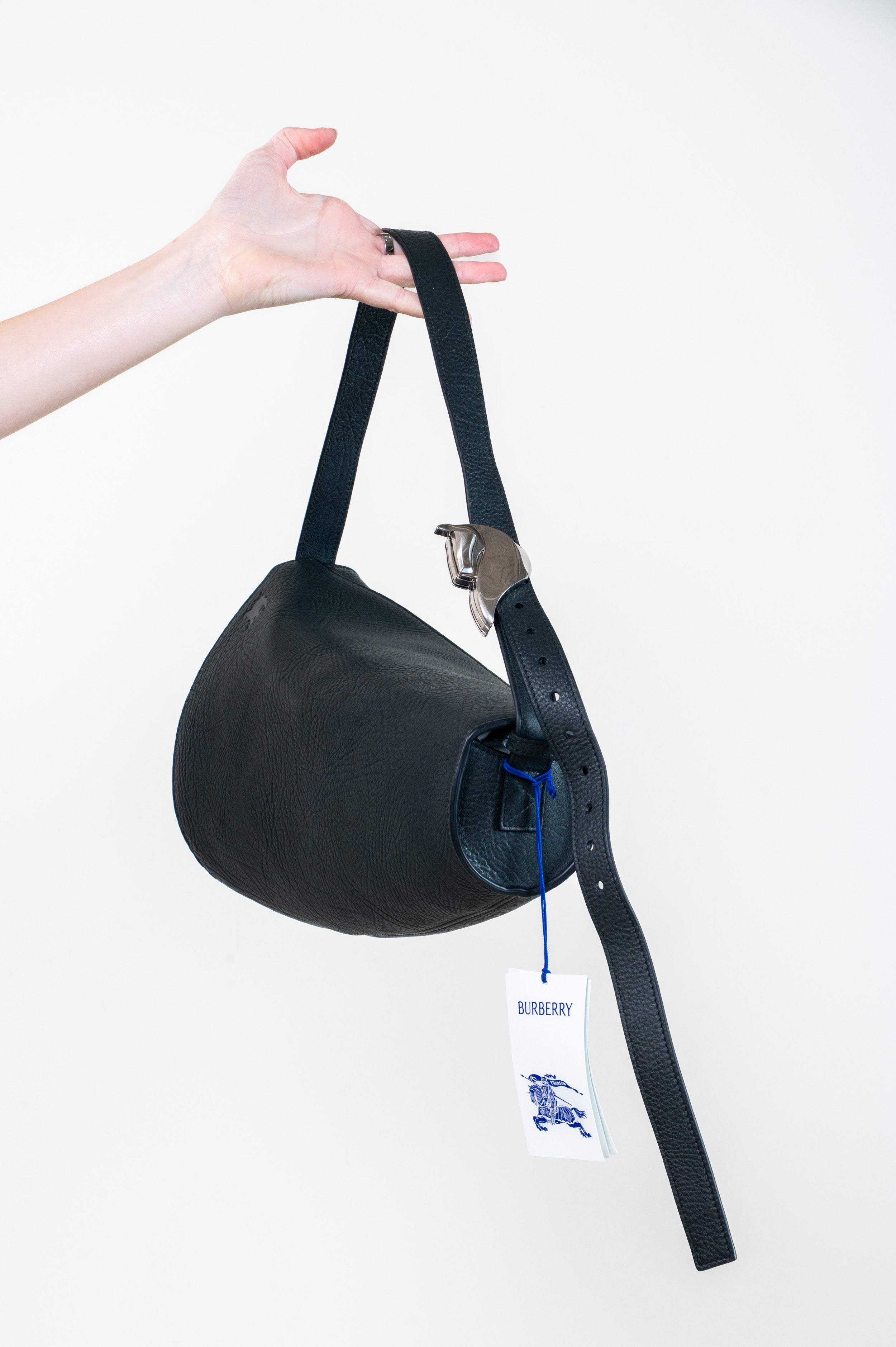 Slate Large Leather Horn Bag