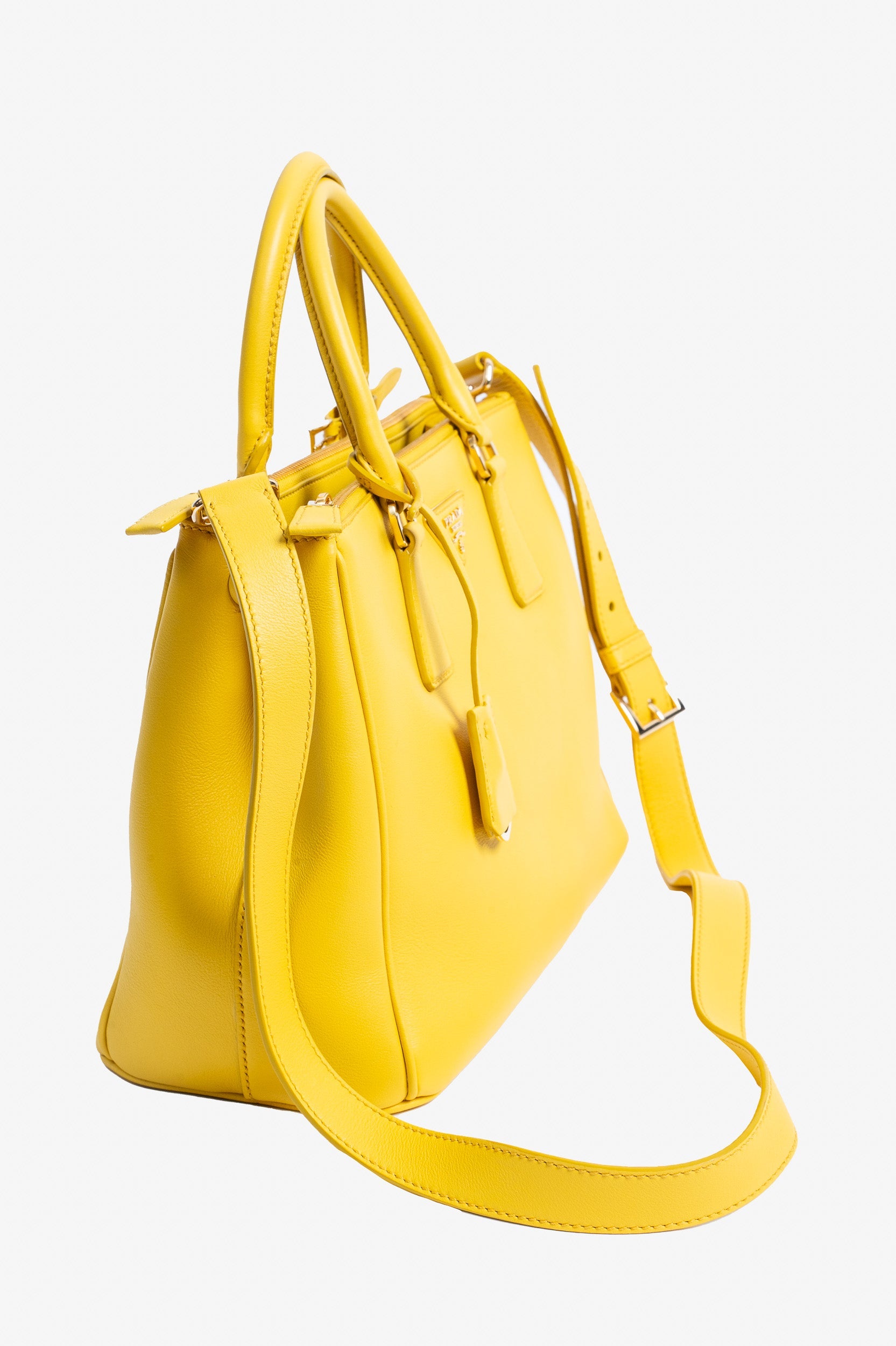 Sunny Yellow Large Galleria Leather Tote Bag w/ Crossbody/Shoulder Strap