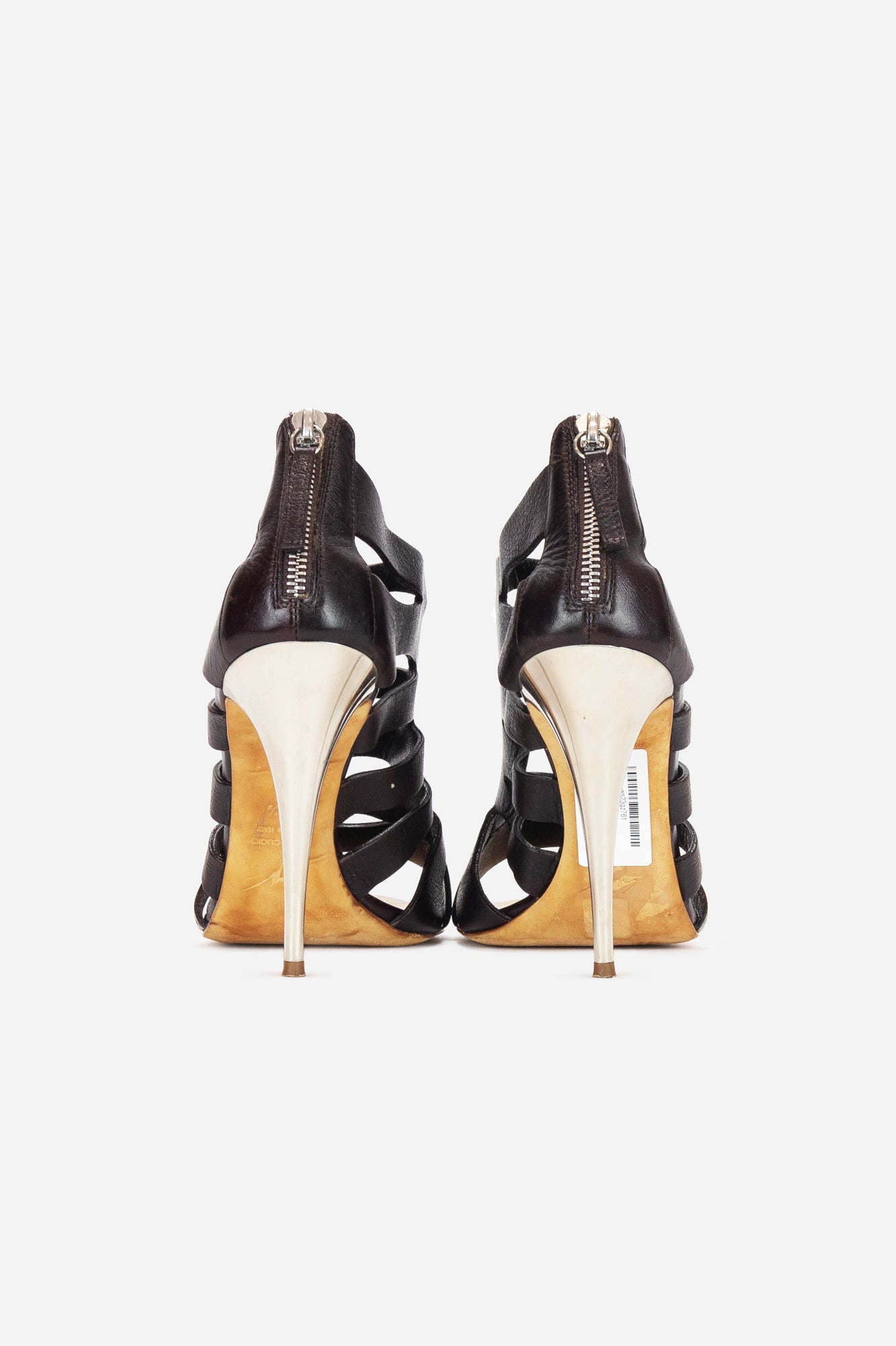 Dark Brown Leather Cut-Out Heeled Sandals