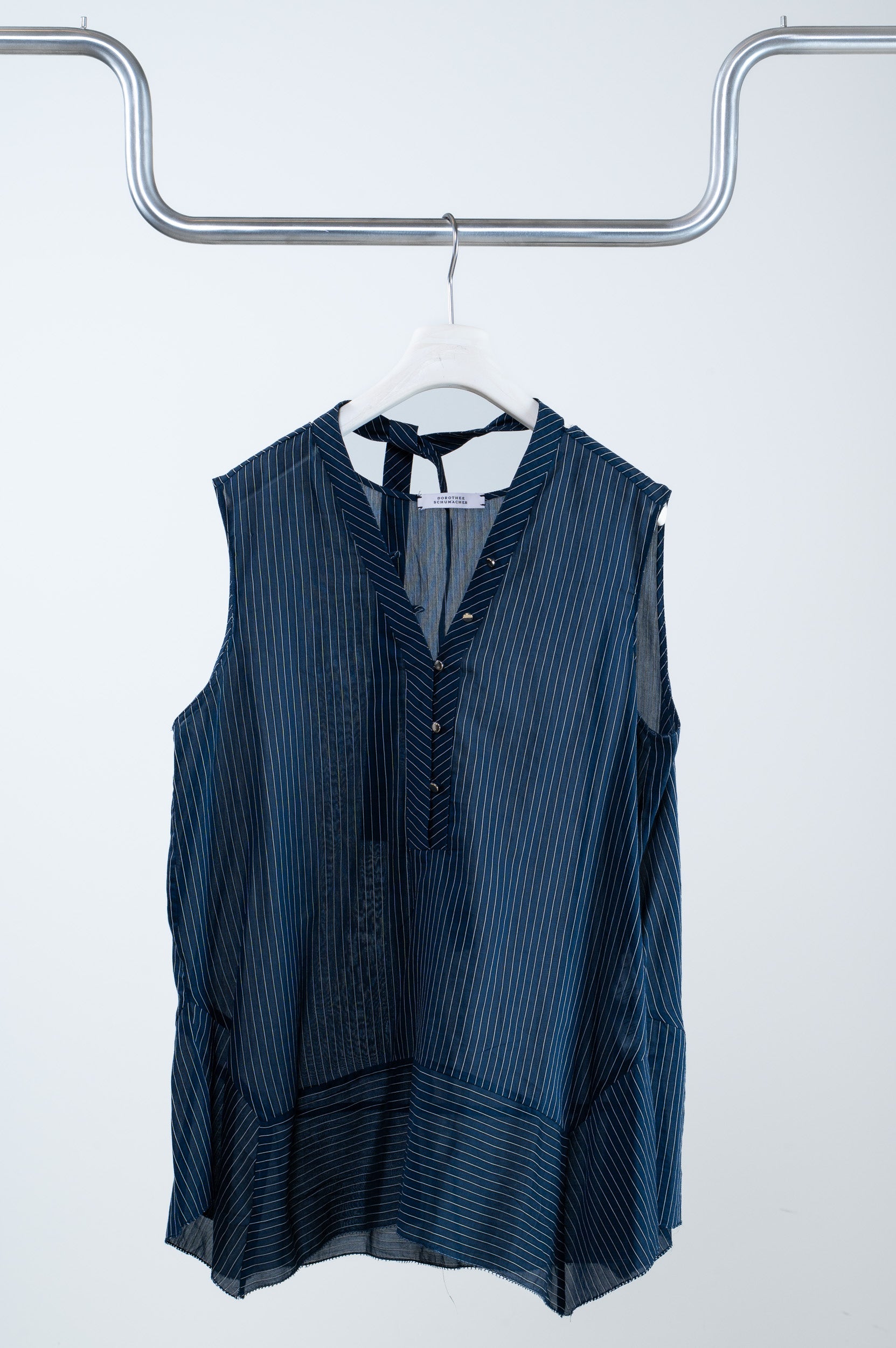 Navy Pinstripe Sleeveless Blouse