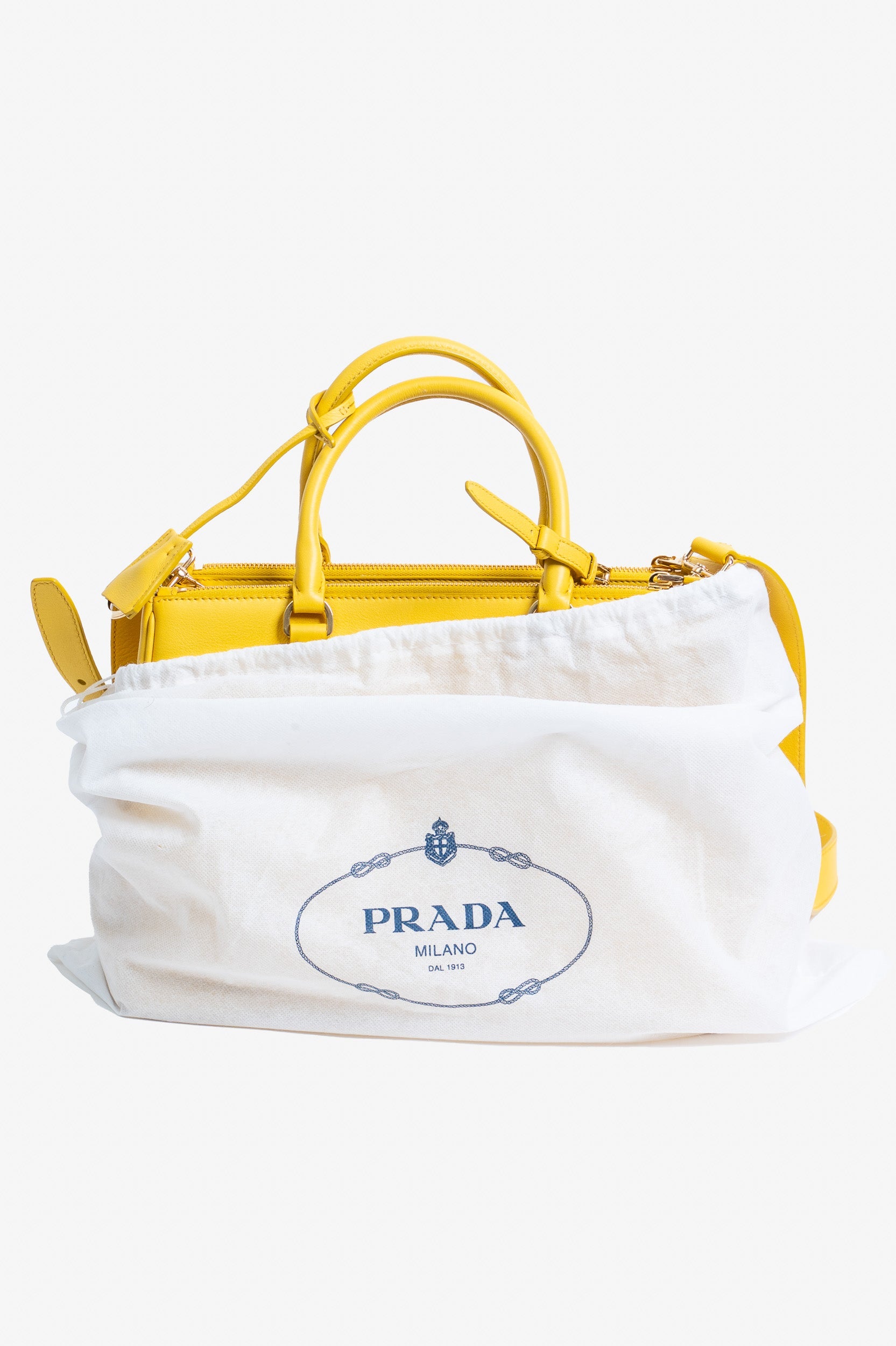 Sunny Yellow Large Galleria Leather Tote Bag w/ Crossbody/Shoulder Strap