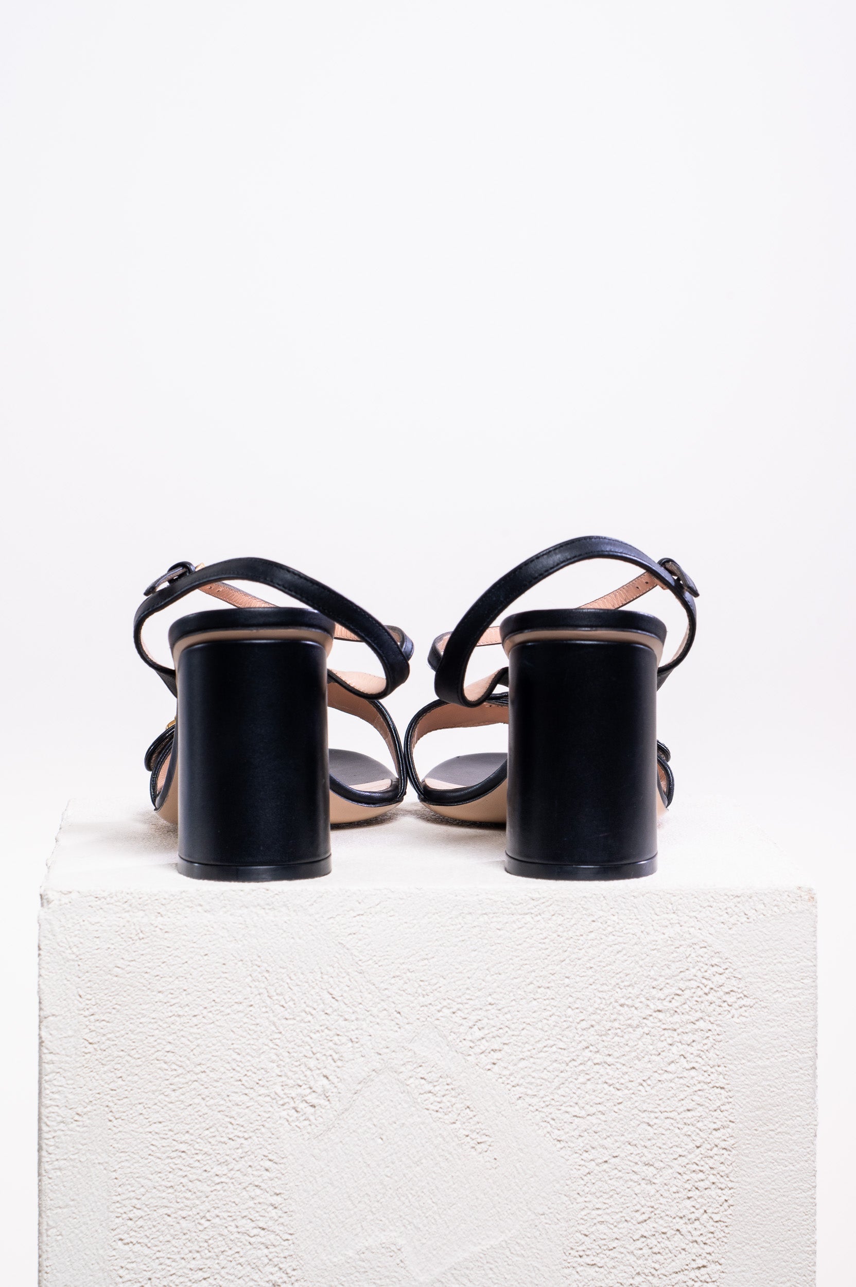 Black Marmont Leather GG Block Heel Sandals