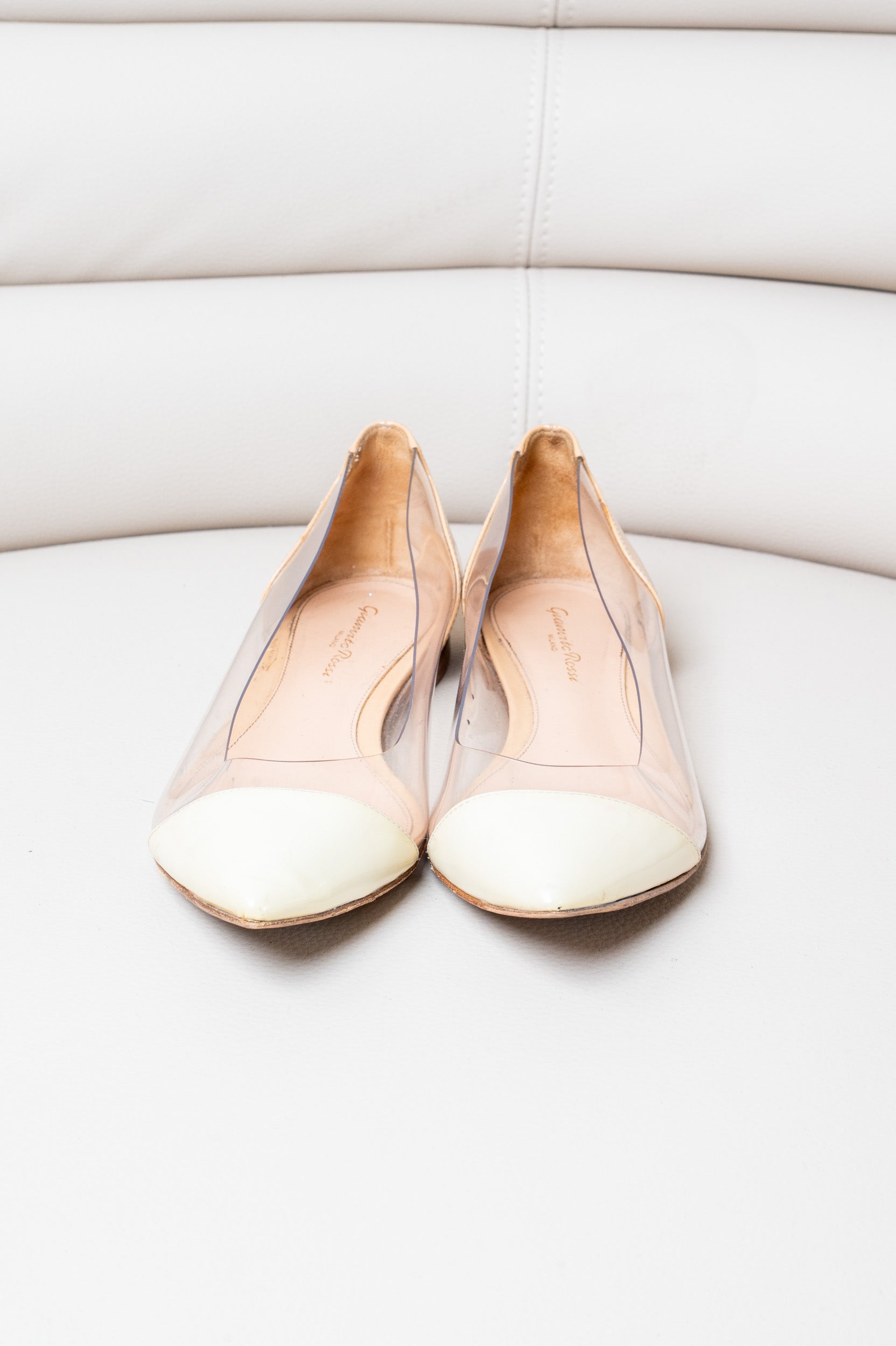Nude Pointed Toe Plexi leather & PVC Ballet Flat