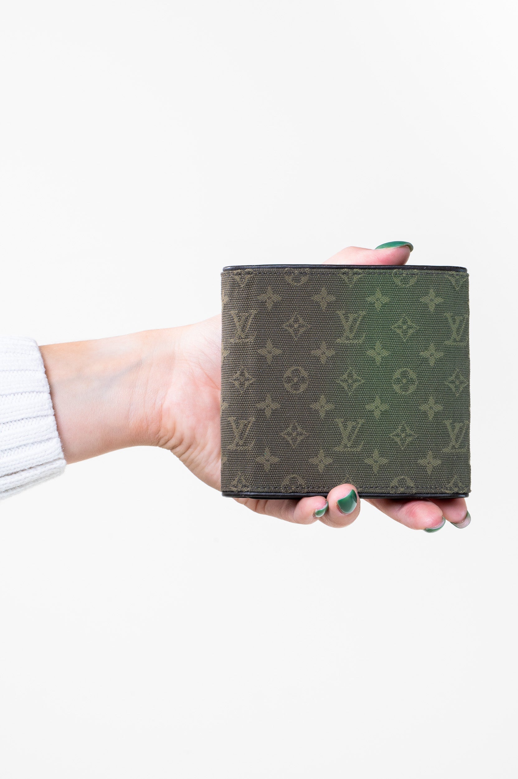 green mini lin canvas square wallet