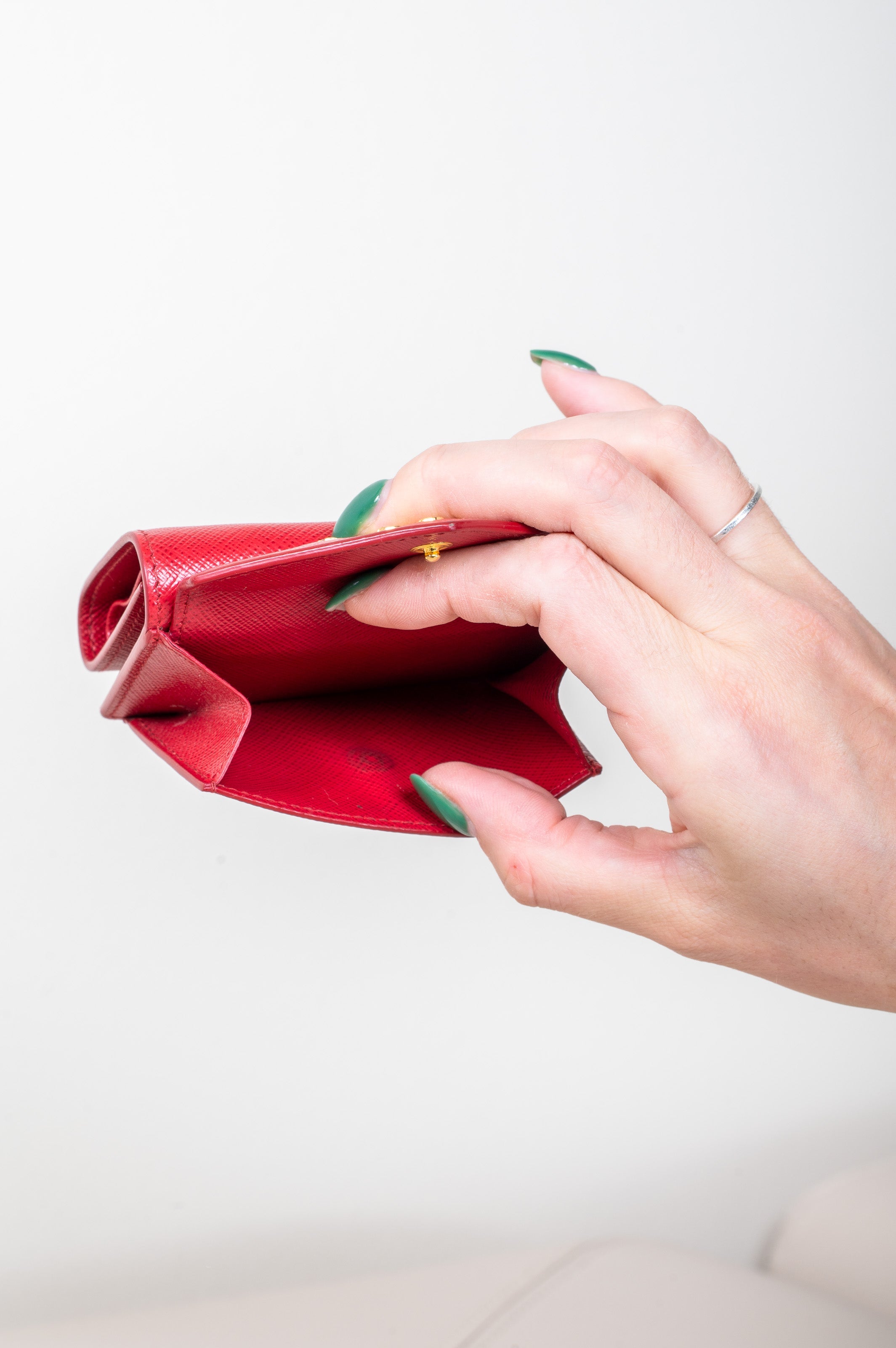 Red Saffiano Leather Trifold Wallet