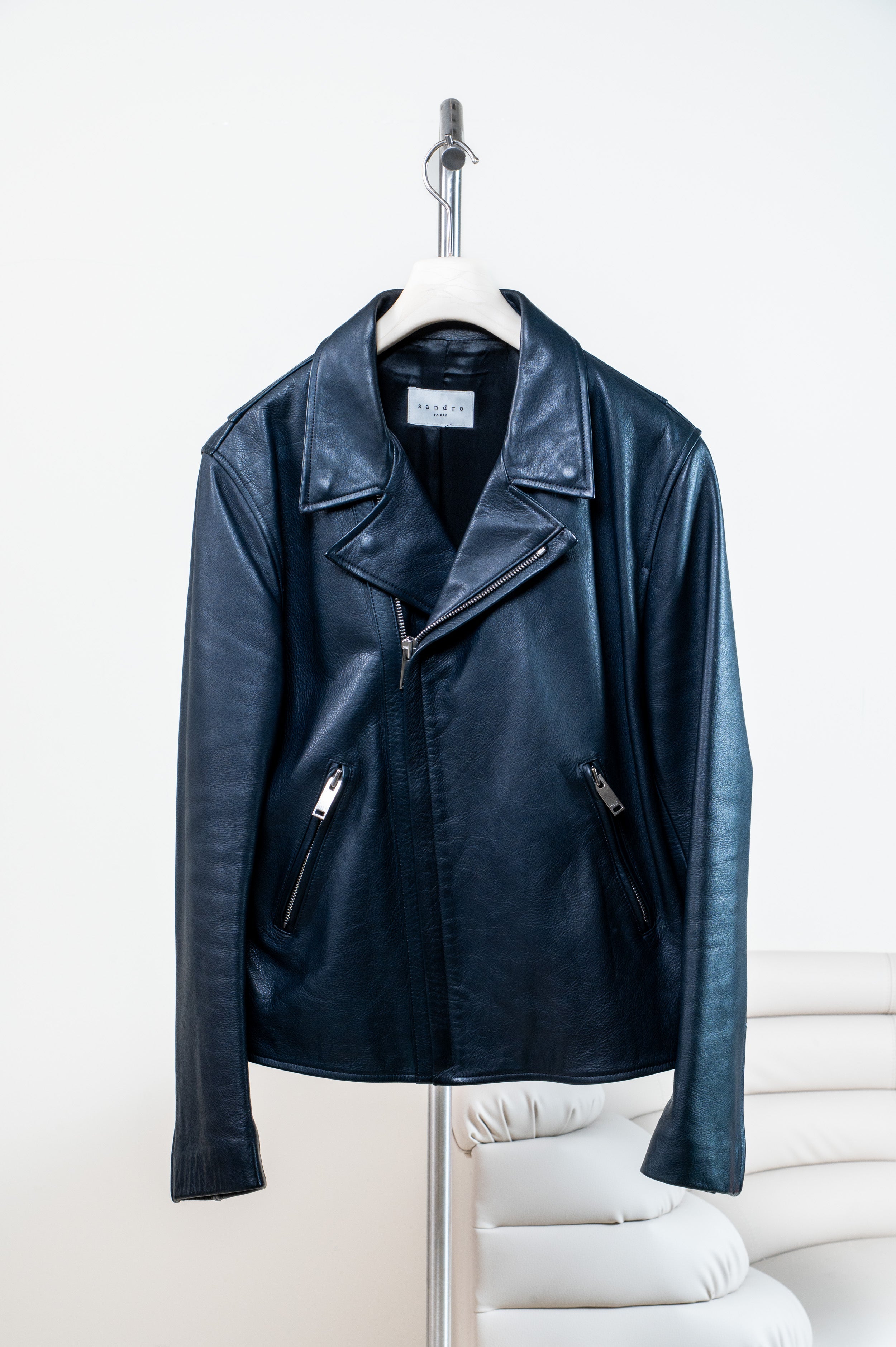 Navy Leather Moto Jacket