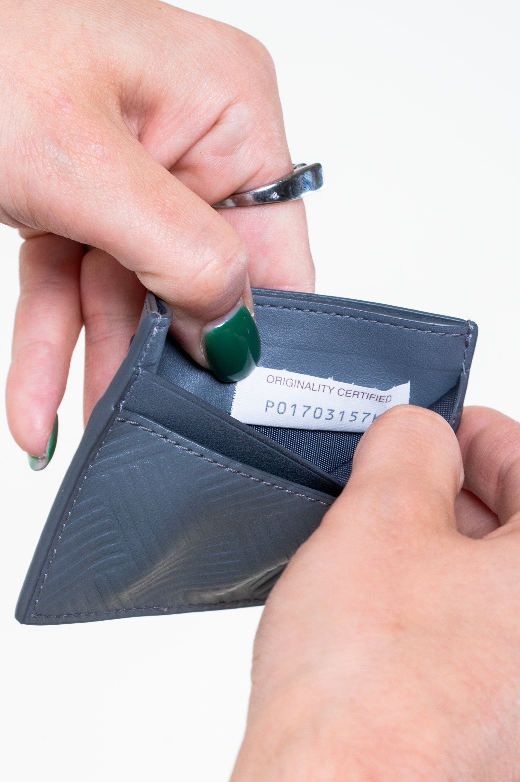 Grey Leather Embossed Card Holder