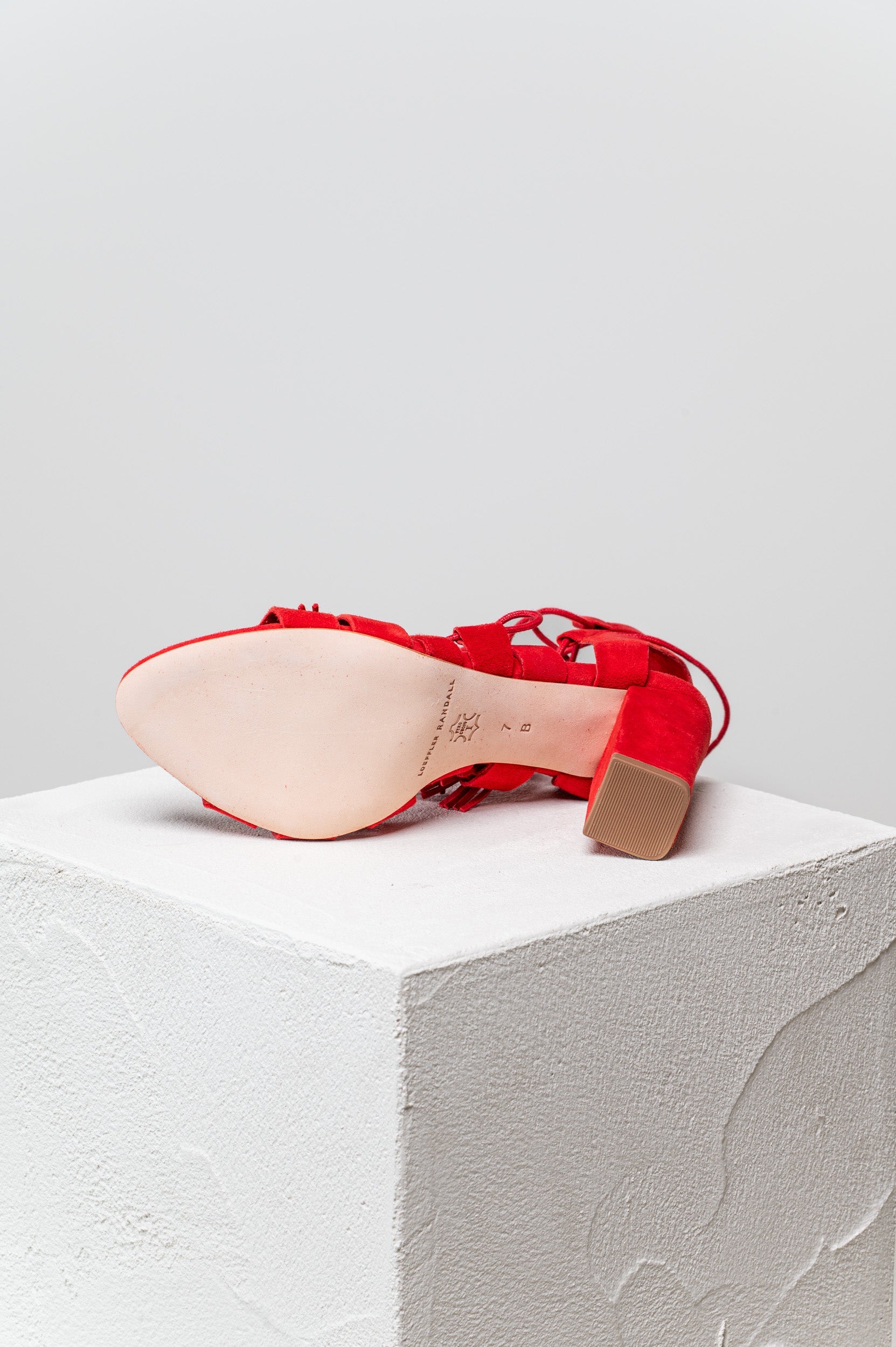 Red Fringe Tie Up Sandal Pumps Suede