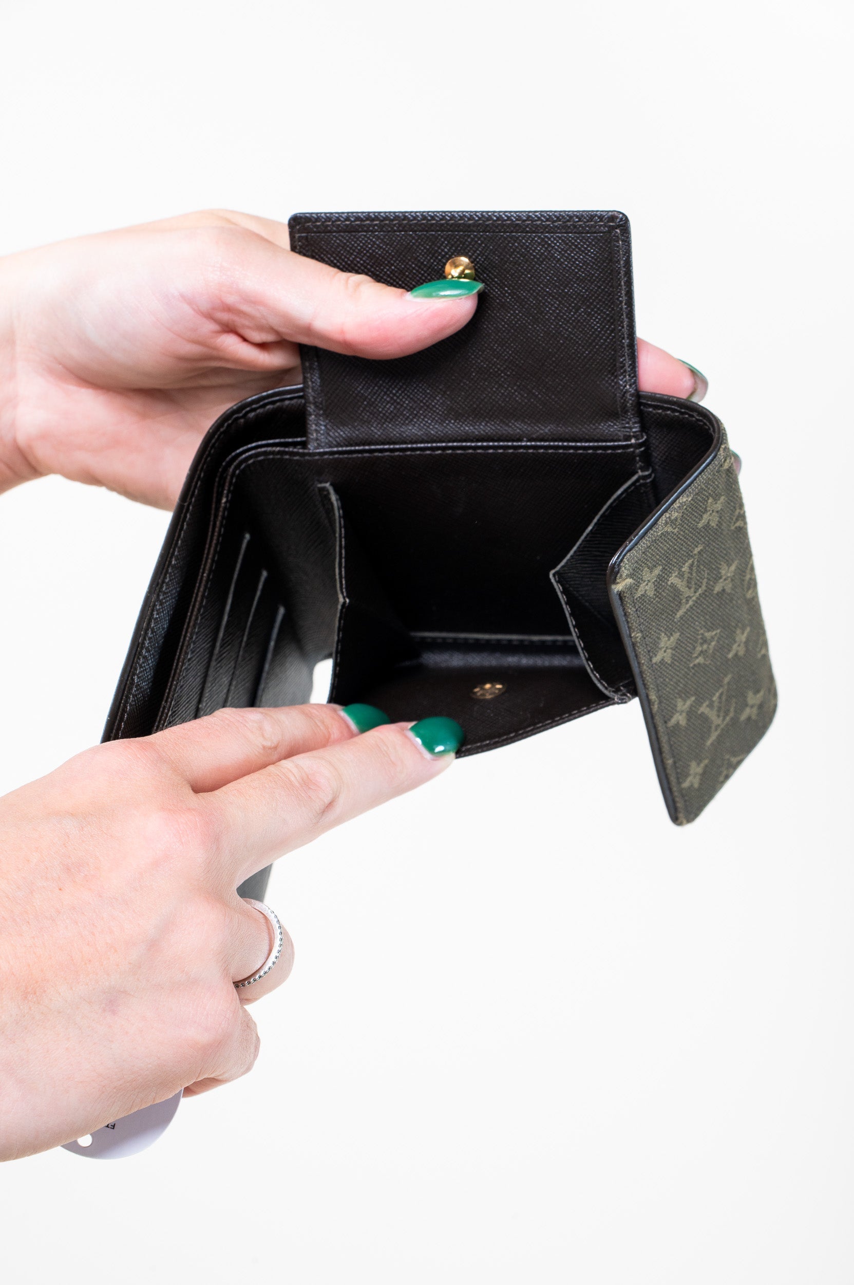 green mini lin canvas square wallet