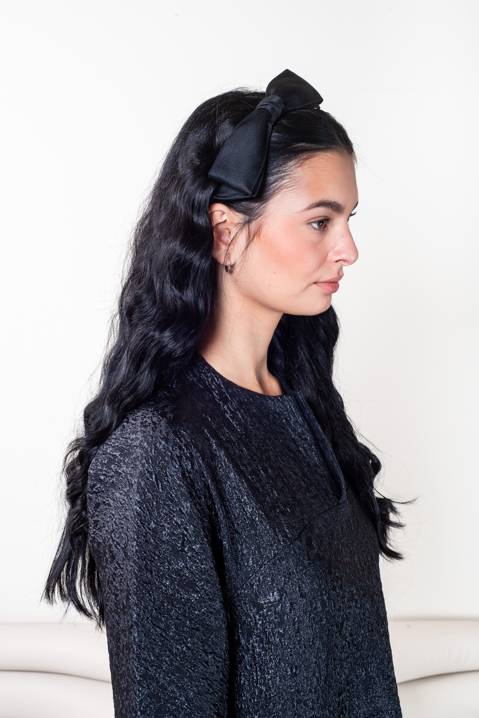 Vintage Black Satin Bow Headband