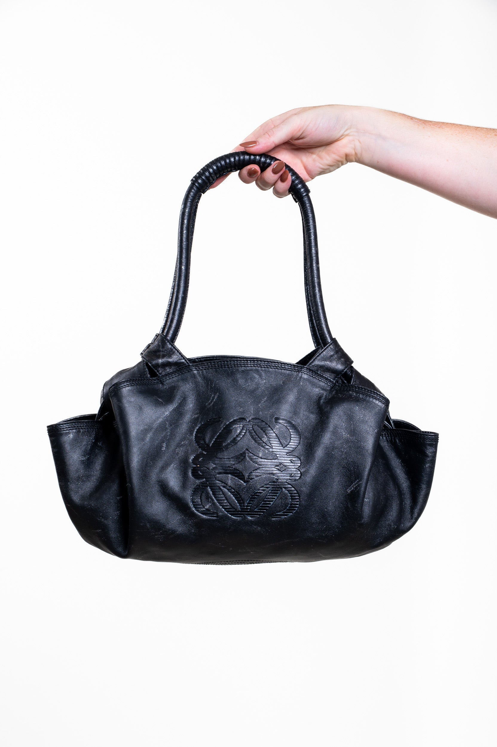 Black Leather Metallic Napa Aire Bag