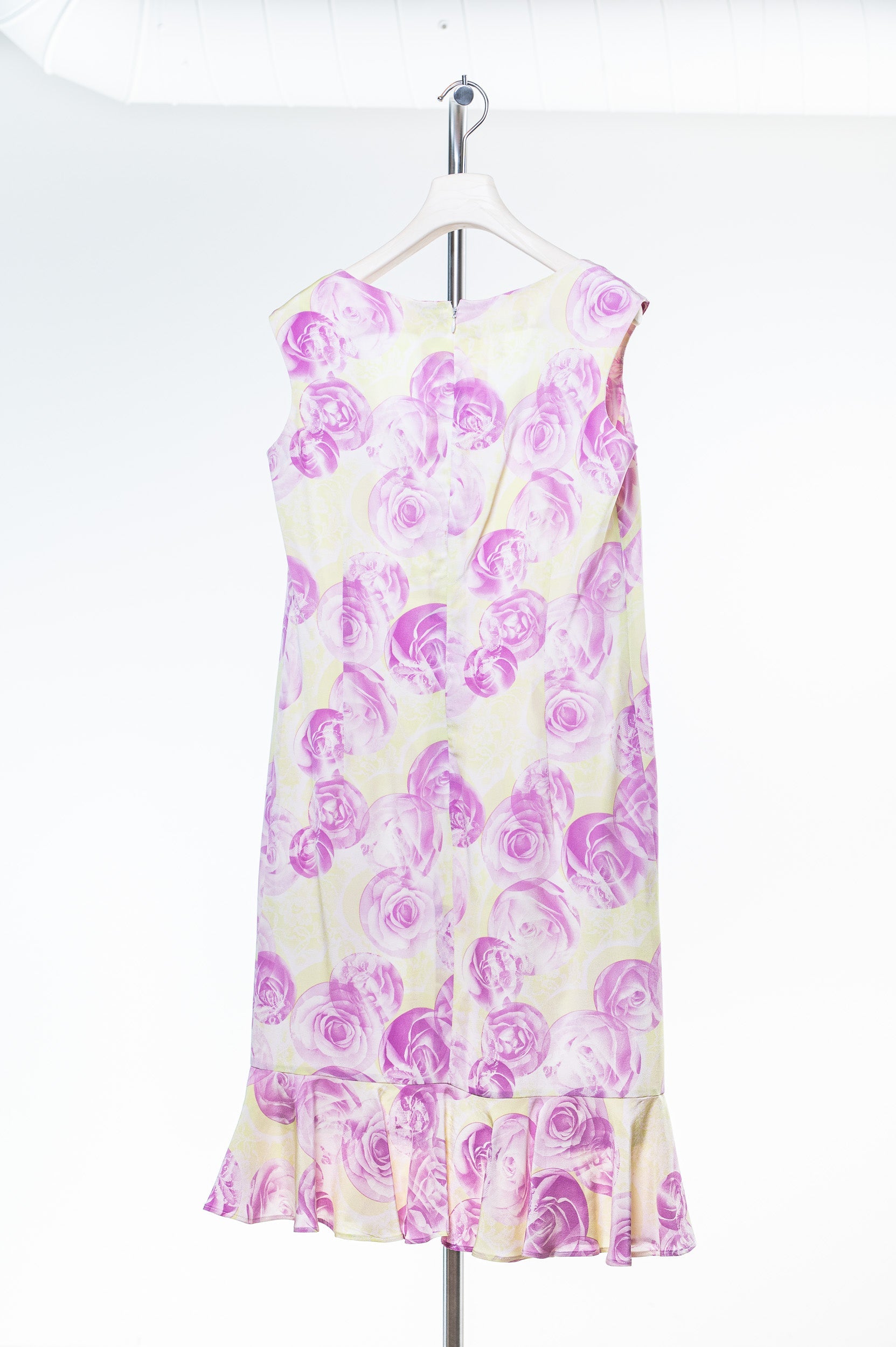 Vintage Purple and Yellow Floral Print Silk Dress