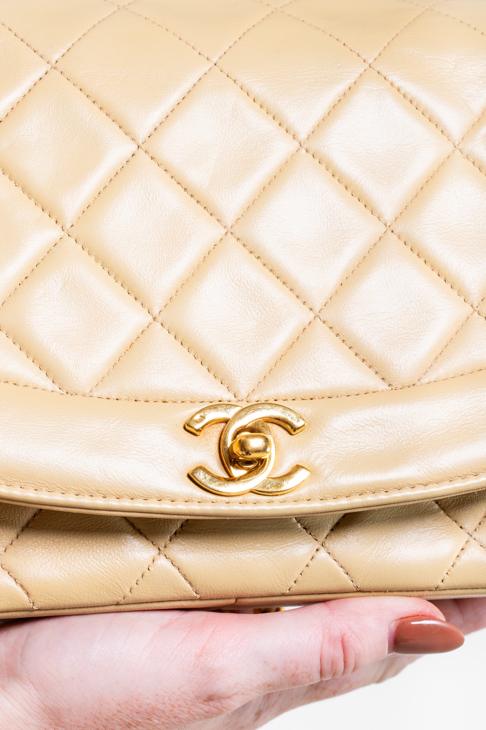 Vintage Small Beige Lambskin Diana Flap Bag