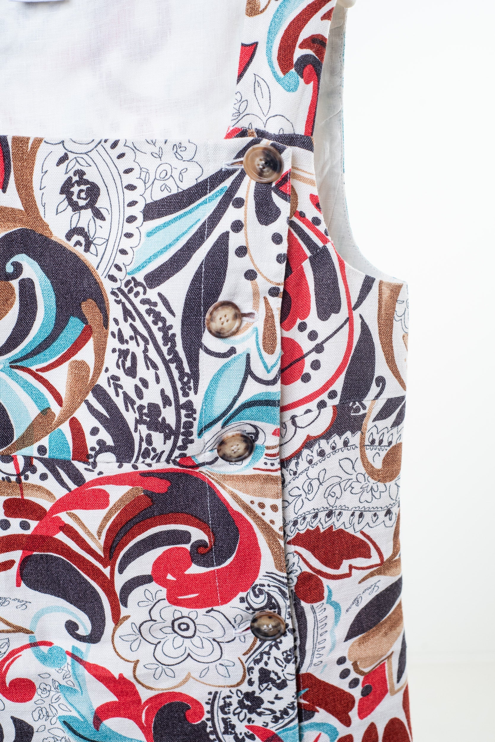 Vintage Red and Blue Print Linen Dress