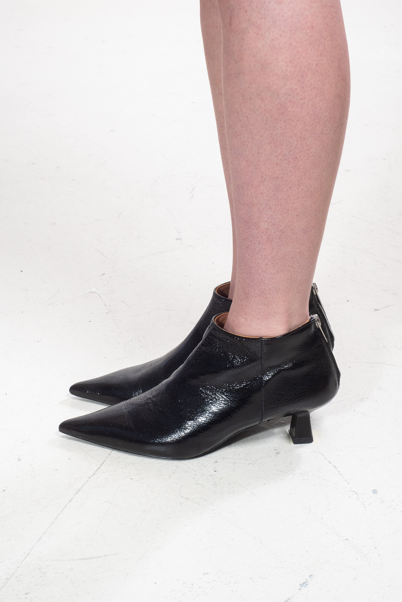 Black Patent Leather Ankle Booties