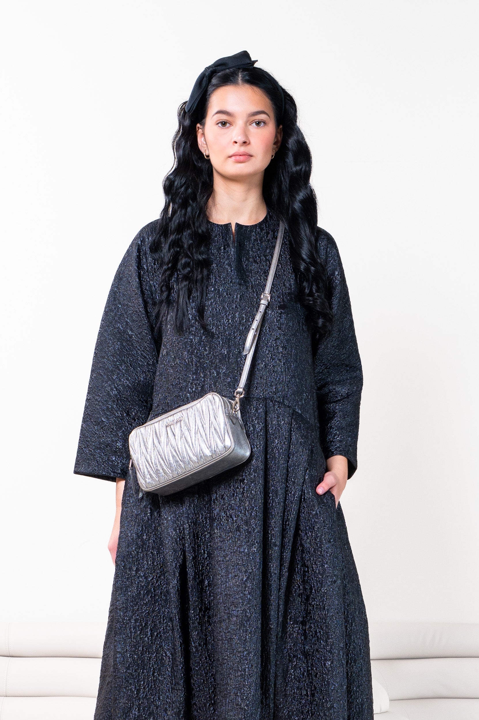 Silver Leather Matelasse Crossbody/Shoulder Bag