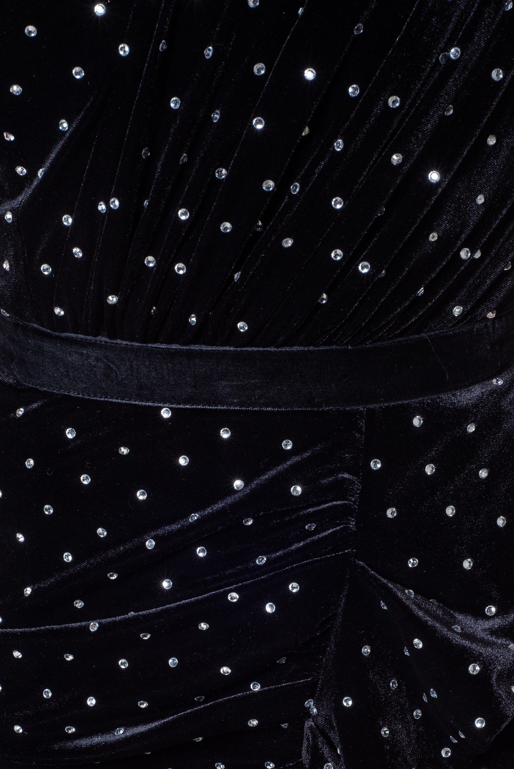 Velvet Rhine Stone Puff One Shoulder Dress